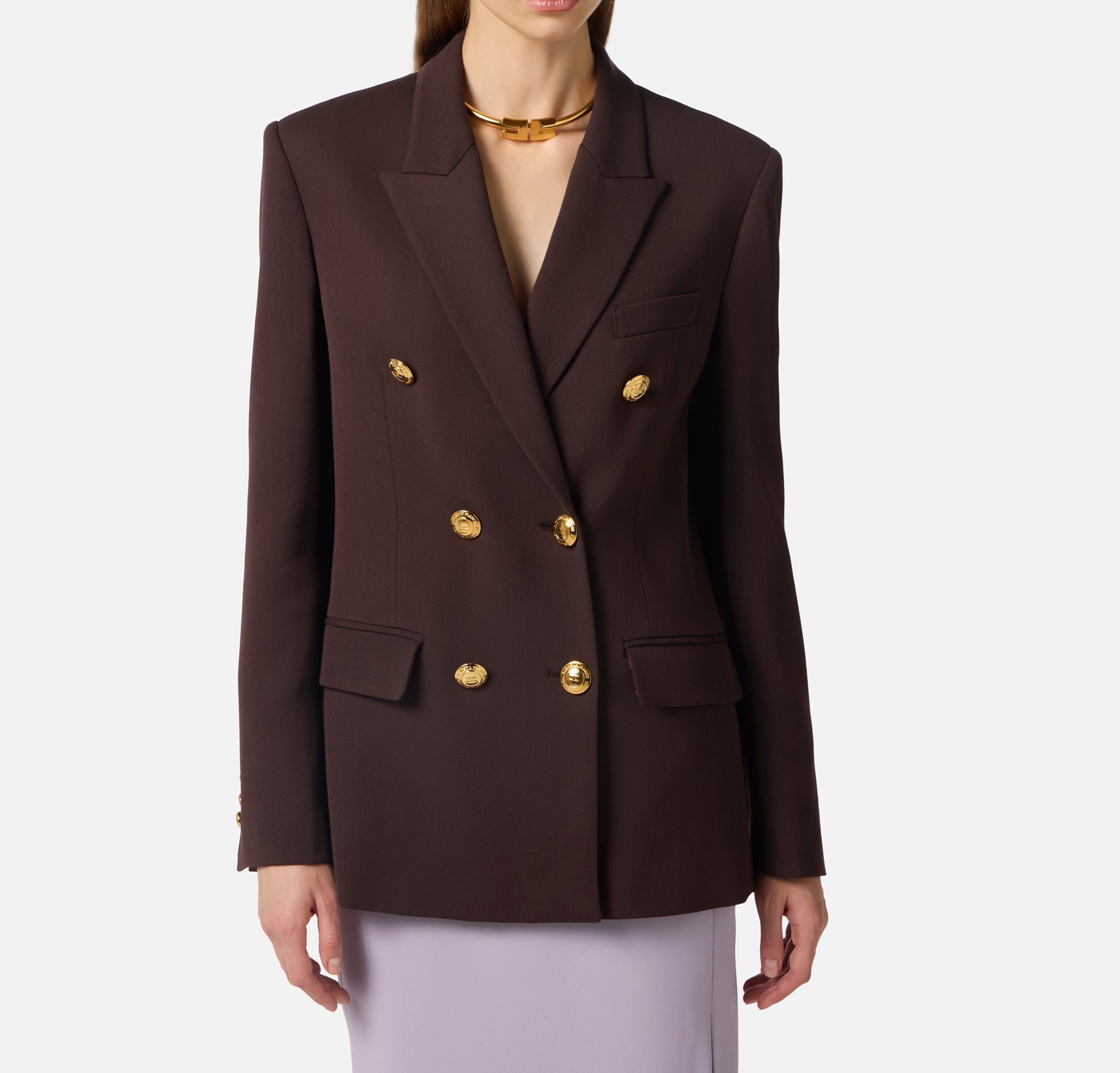 ELISABETTA FRANCHI Giacca Doppiopetto Gabardina-Cacao