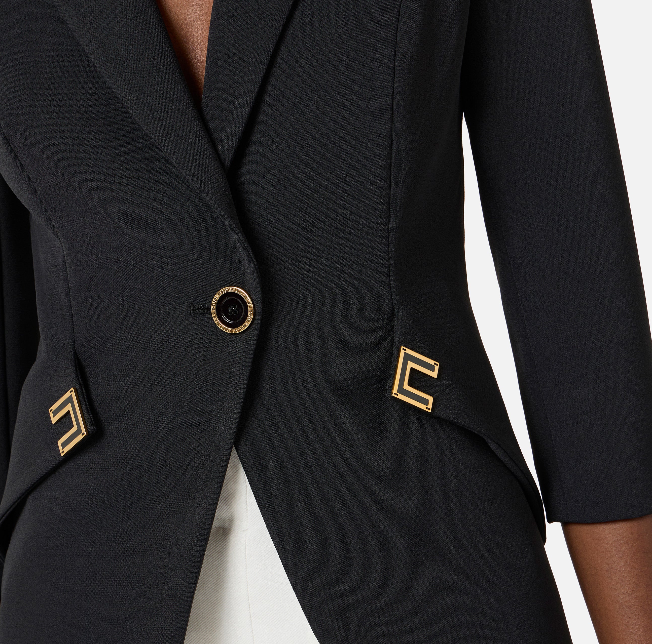 ELISABETTA FRANCHI Giacca Monopetto Doppio Crêpe Logo-Nero