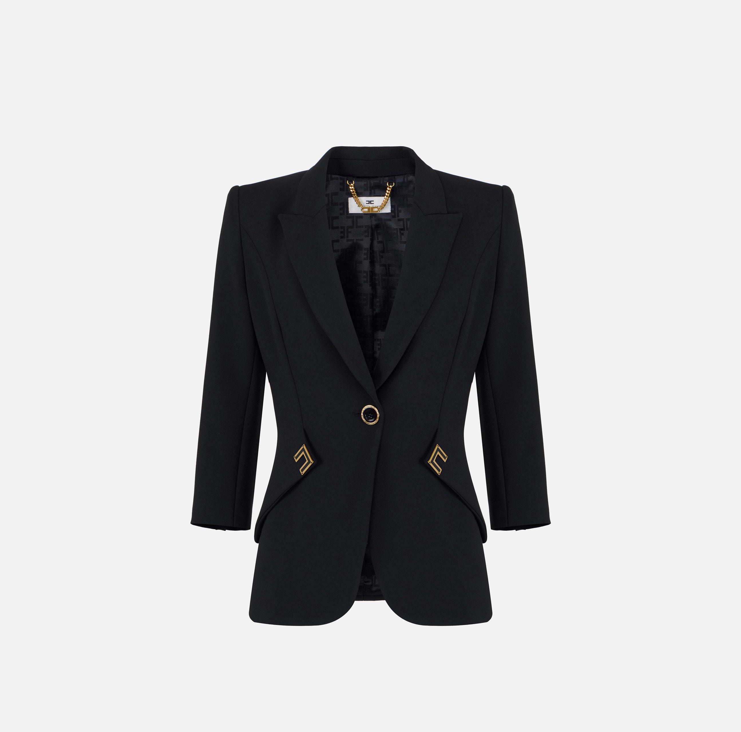 ELISABETTA FRANCHI Giacca Monopetto Doppio Crêpe Logo-Nero