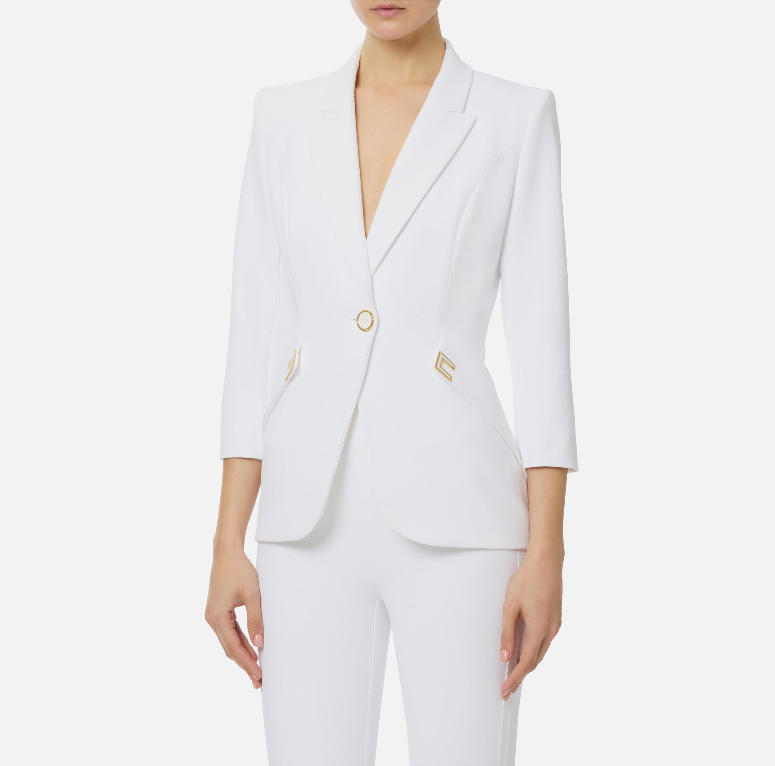 ELISABETTA FRANCHI Giacca Monopetto Doppio Crêpe Logo-Avorio