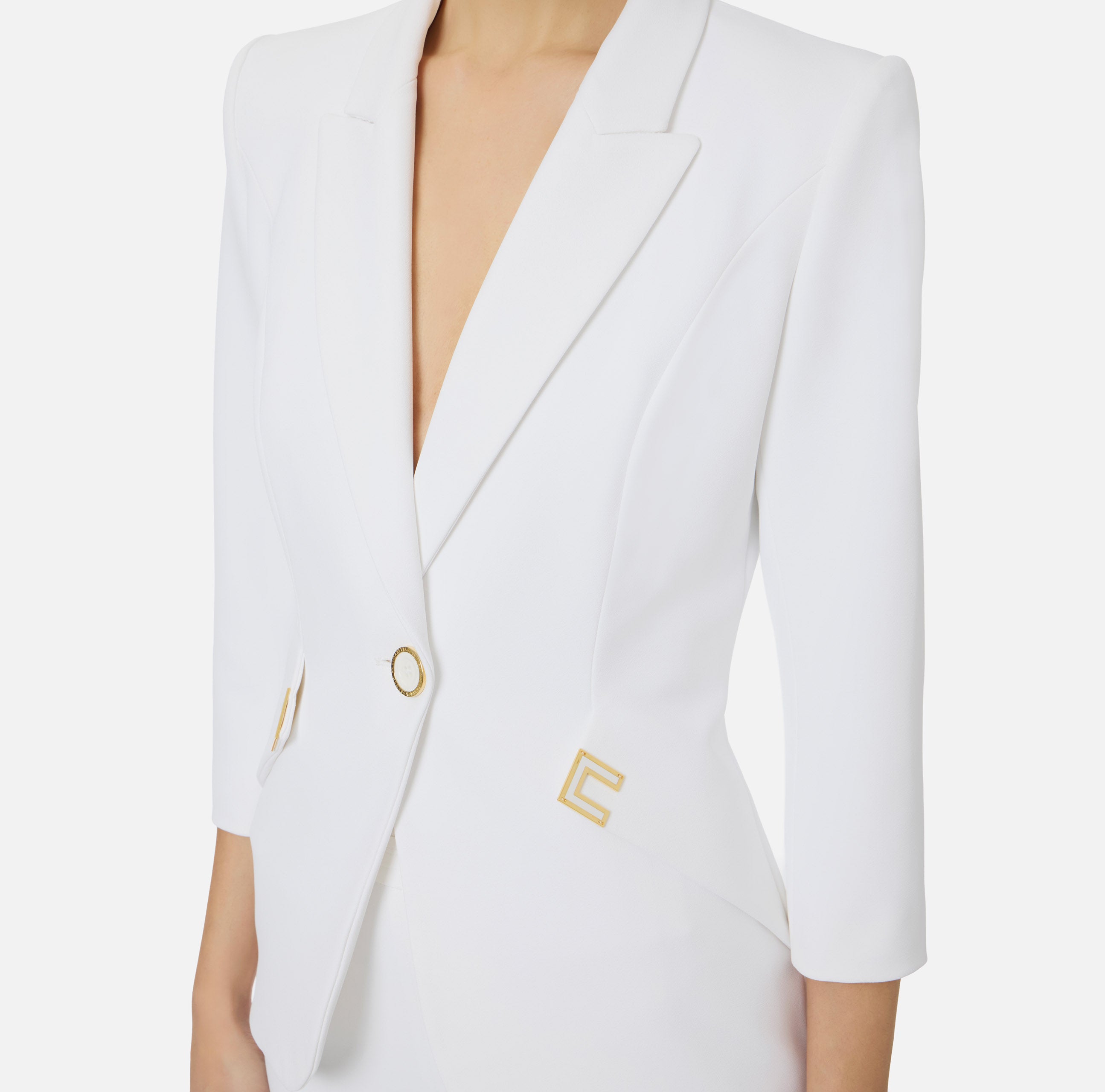 ELISABETTA FRANCHI Giacca Monopetto Doppio Crêpe Logo-Avorio