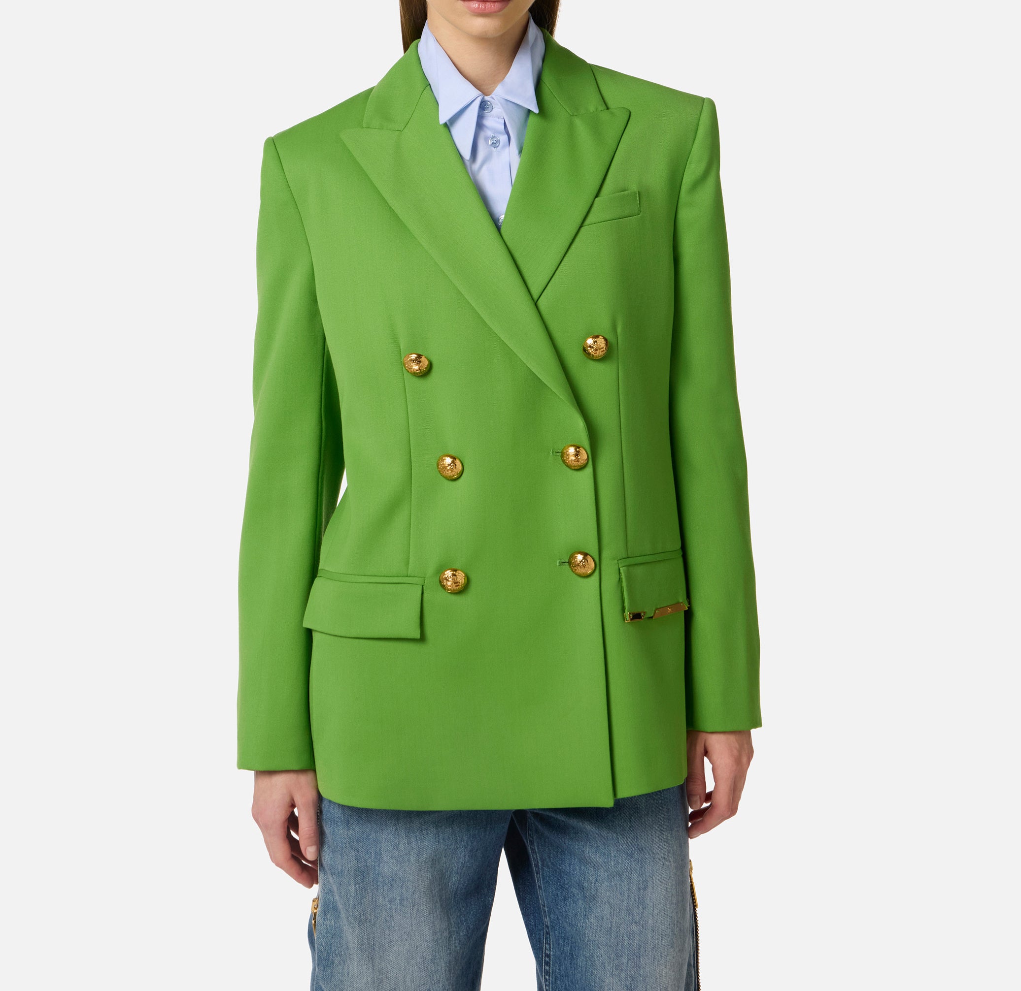 ELISABETTA FRANCHI Giacca Doppiopetto Fresco Lana Placca Logo-Aloe