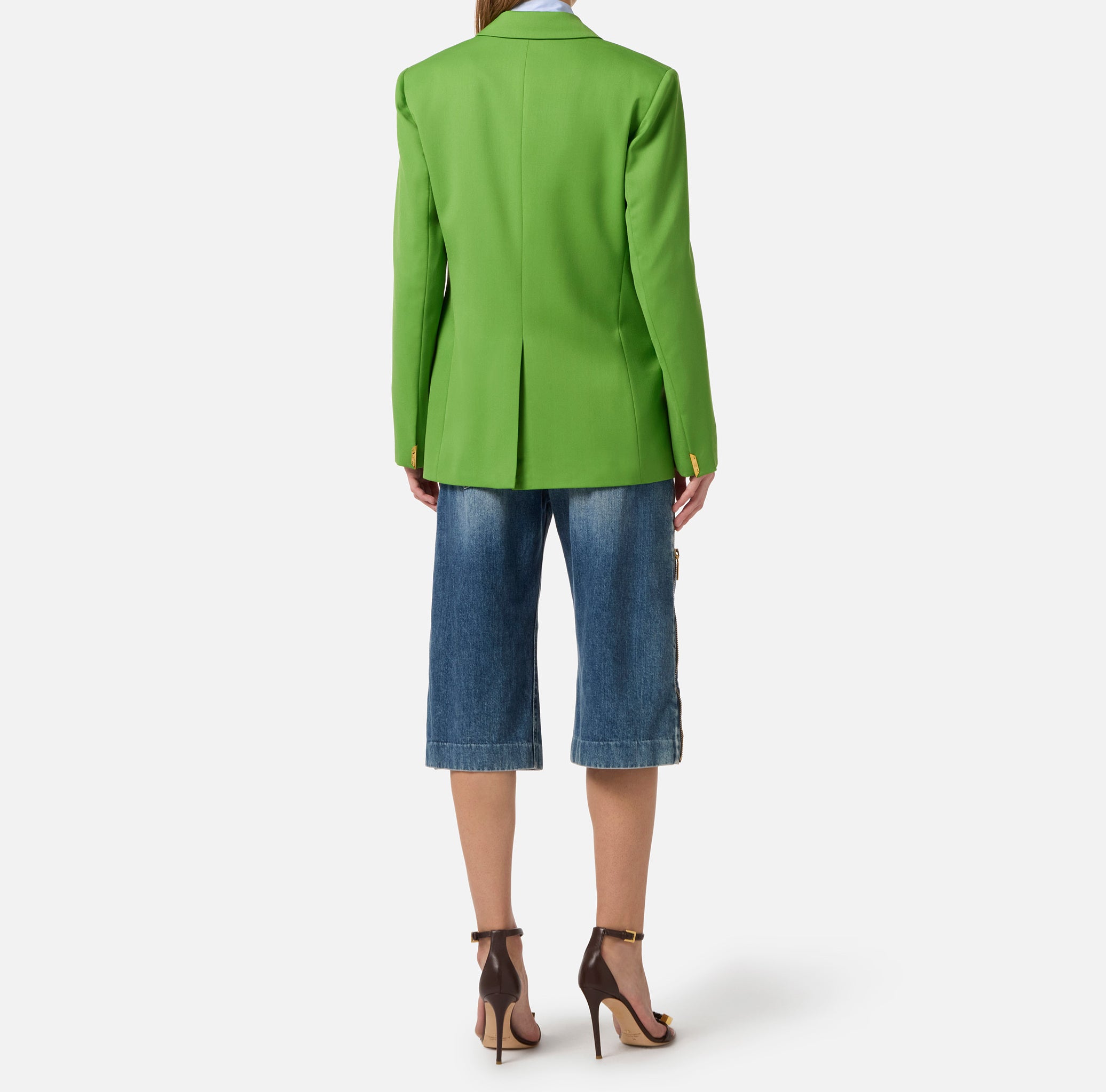 ELISABETTA FRANCHI Giacca Doppiopetto Fresco Lana Placca Logo-Aloe