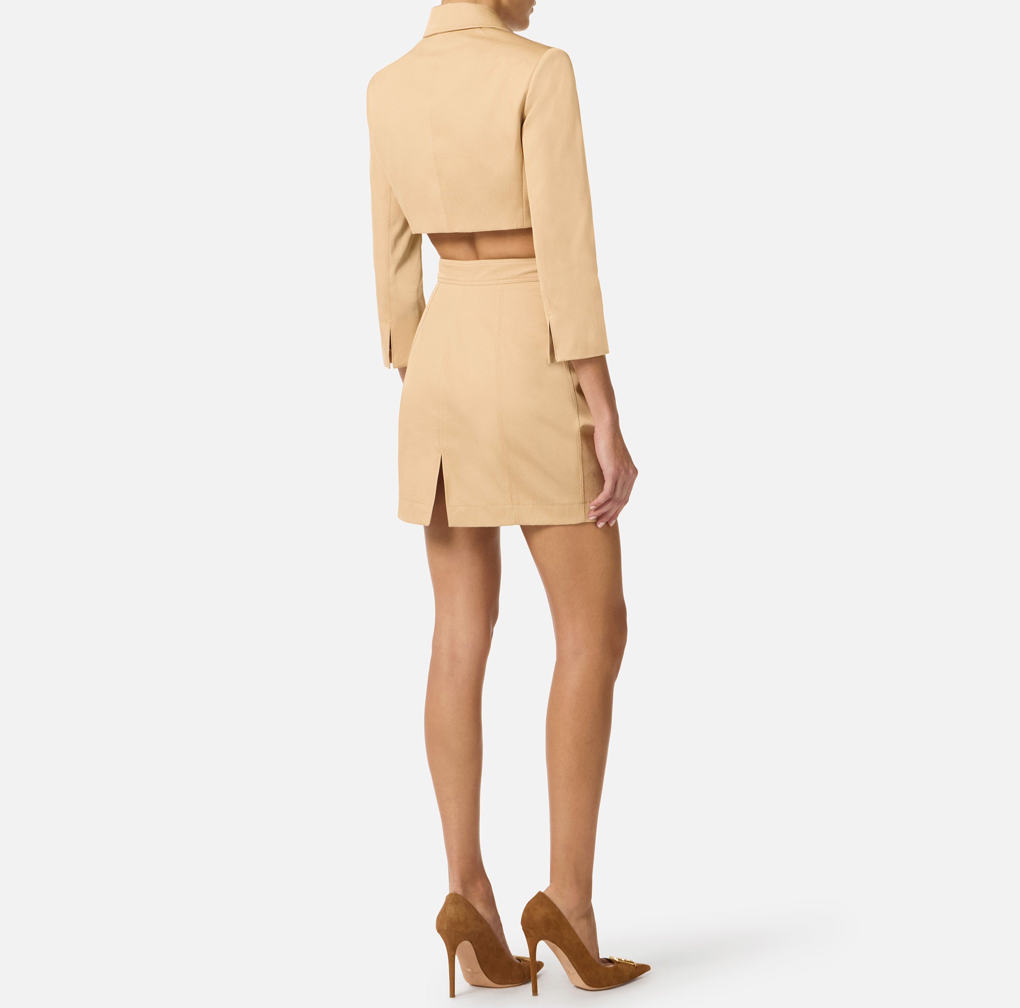 ELISABETTA FRANCHI Giacca Cropped Gabardina Cotone-Cammello