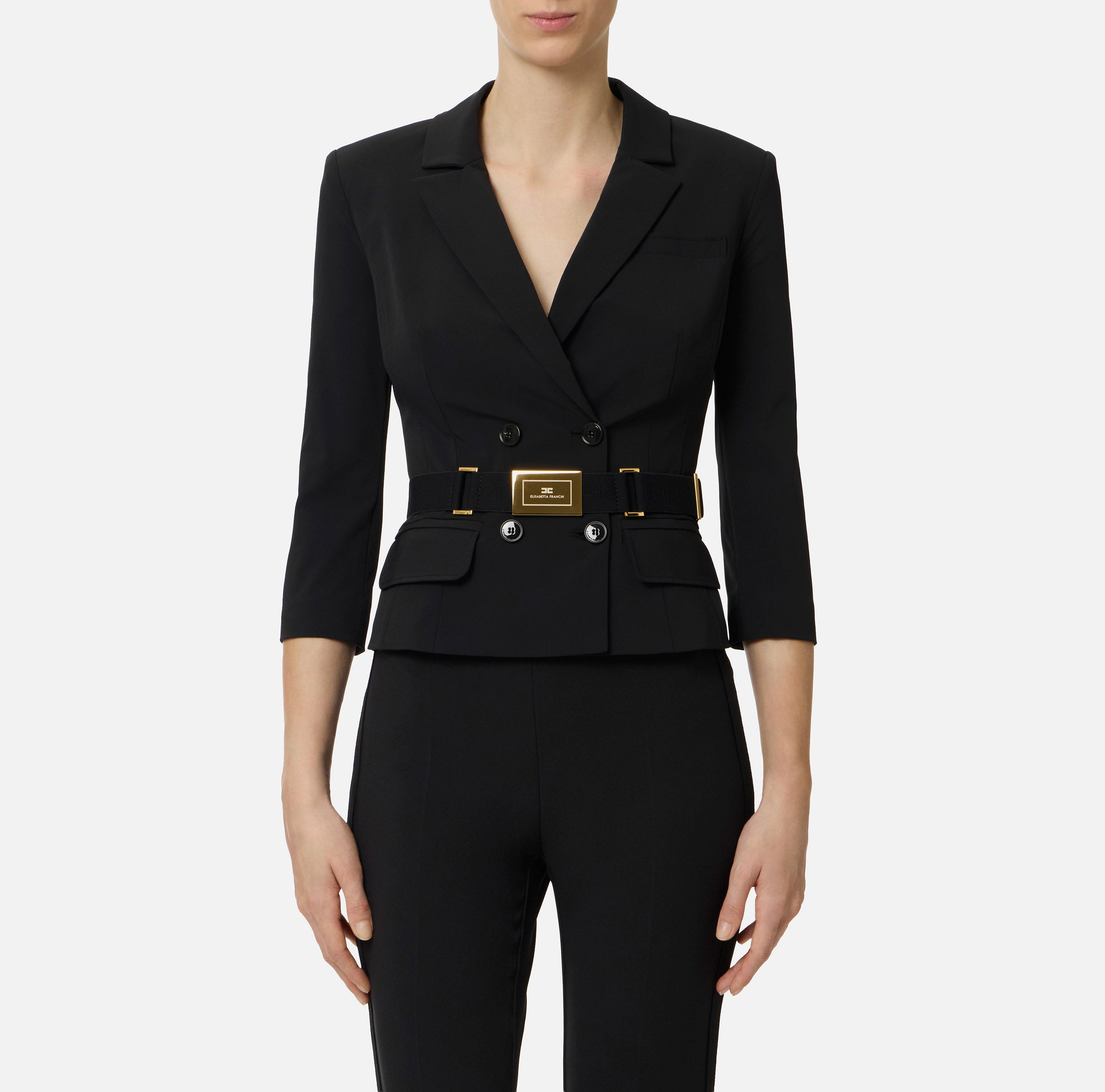 ELISABETTA FRANCHI Giacca Tessuto Bielastico Cintura-Nero