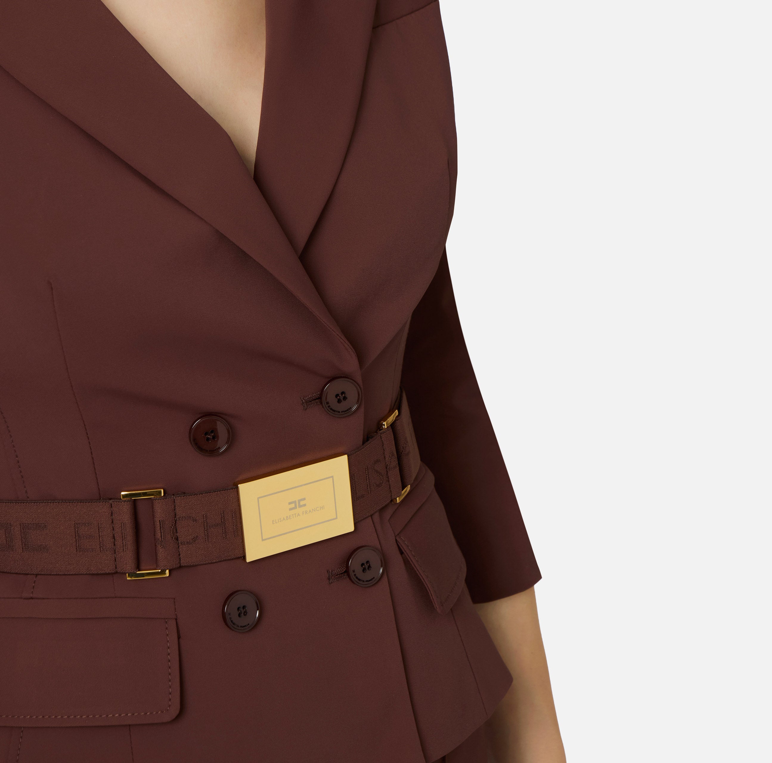 ELISABETTA FRANCHI Giacca Tessuto Bielastico Cintura-Cacao