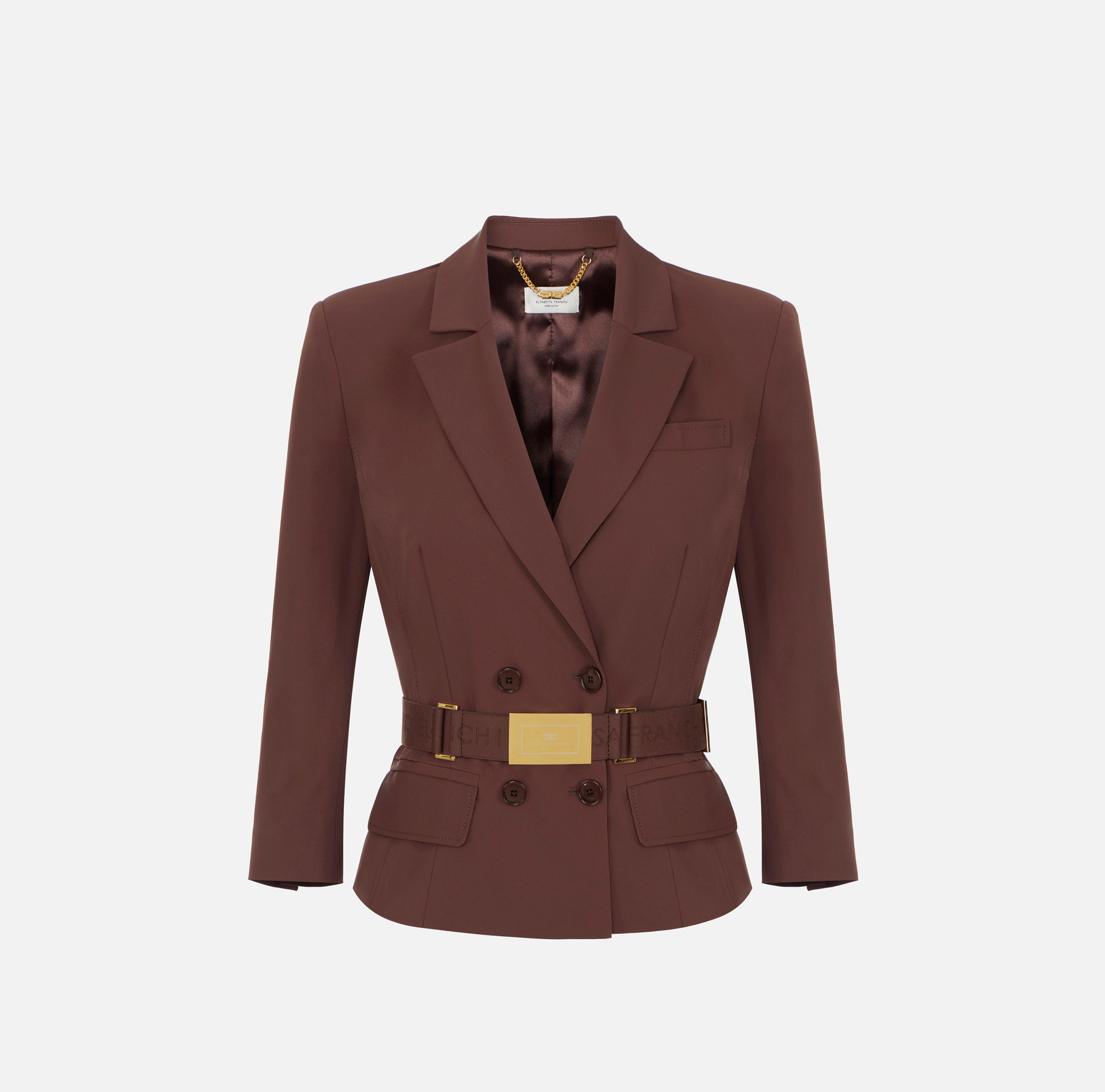 ELISABETTA FRANCHI Giacca Tessuto Bielastico Cintura-Cacao