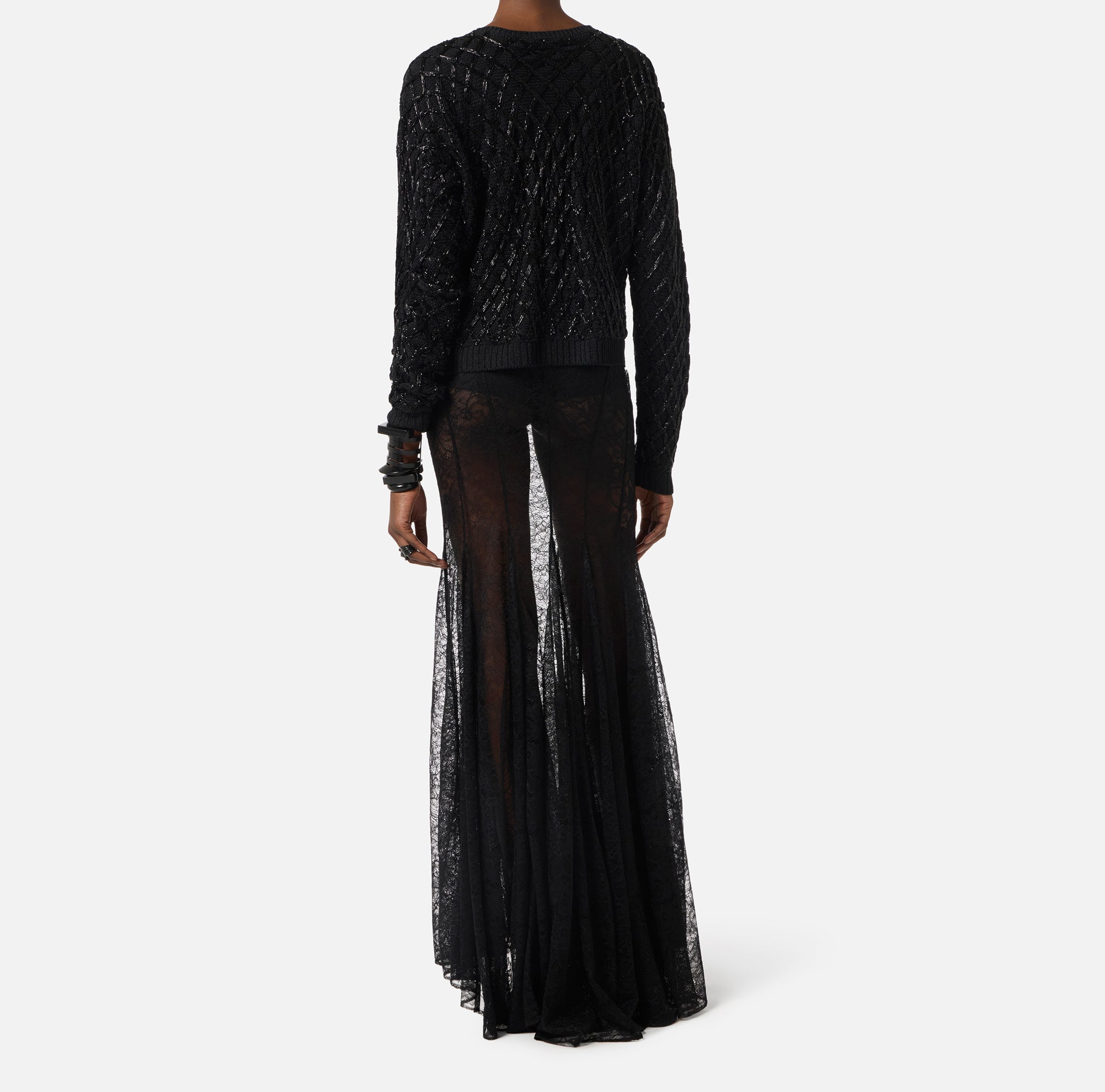 ELISABETTA FRANCHI Gonna Pizzo Floreale-Nero