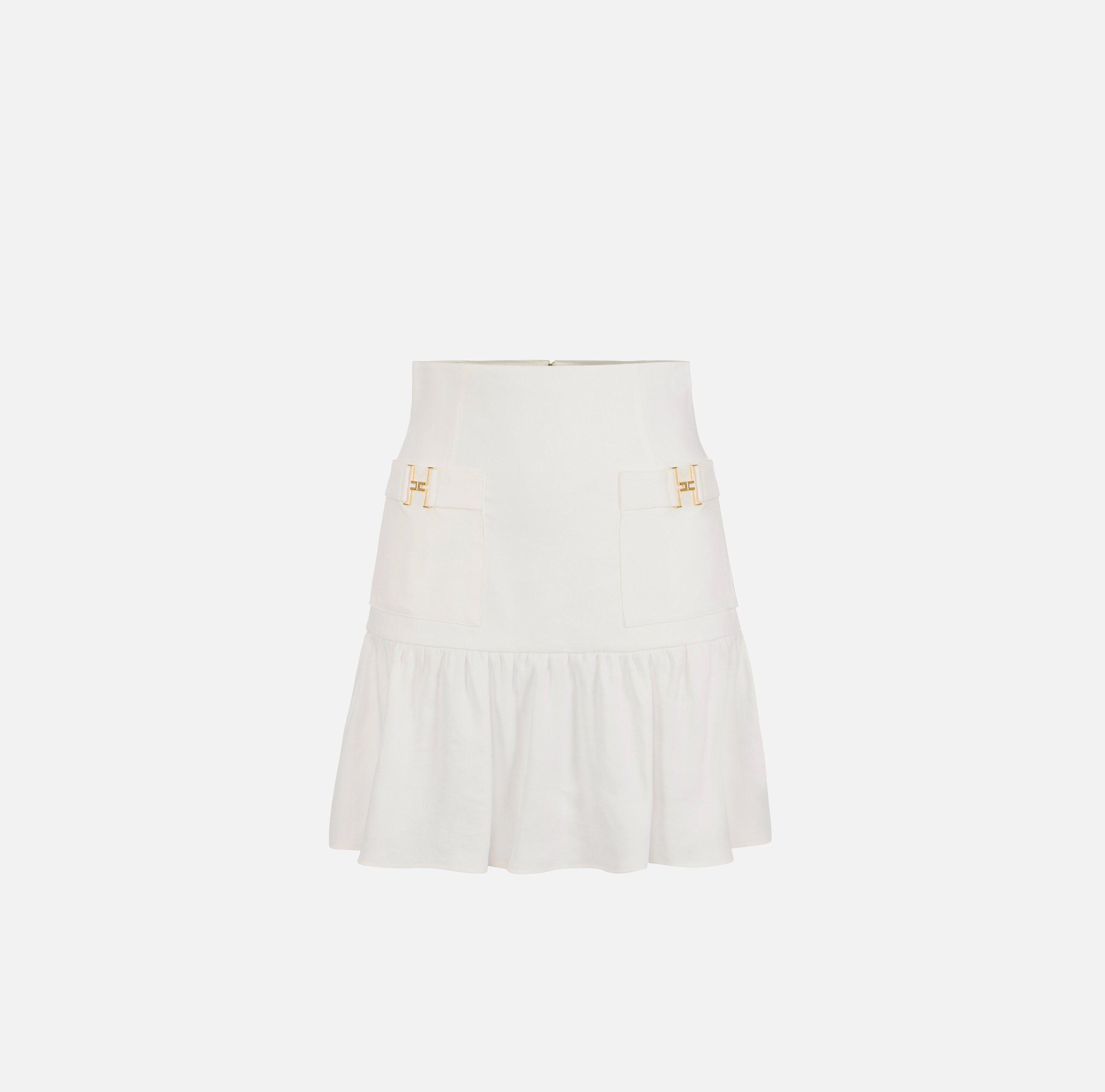 ELISABETTA FRANCHI Gonna Corta Misto Lino-Avorio