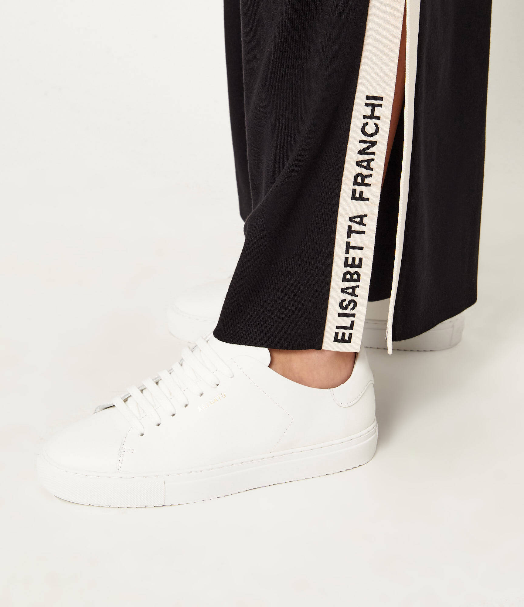 ELISABETTA FRANCHI Pantalone Maglia Viscosa Bande-Nero/Burro