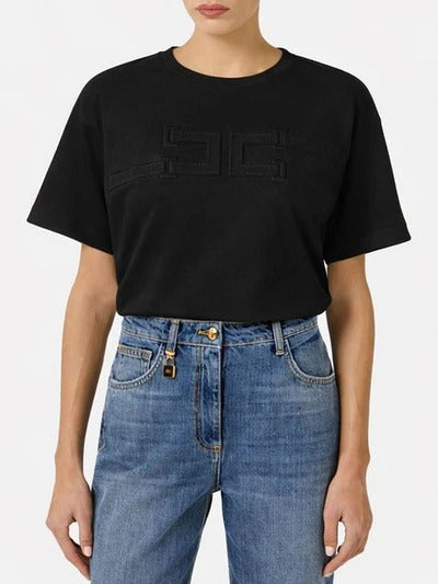 ELISABETTA FRANCHI T-Shirt Jersey Logo-Nero