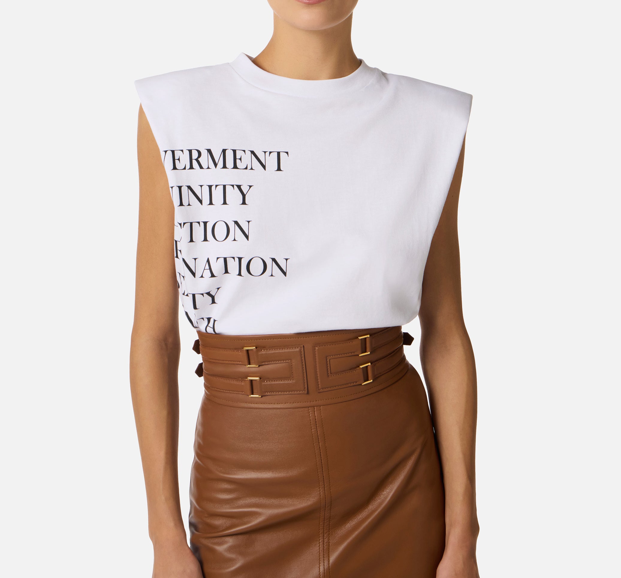 ELISABETTA FRANCHI Maglia Jersey Stampa Lettering-Gesso