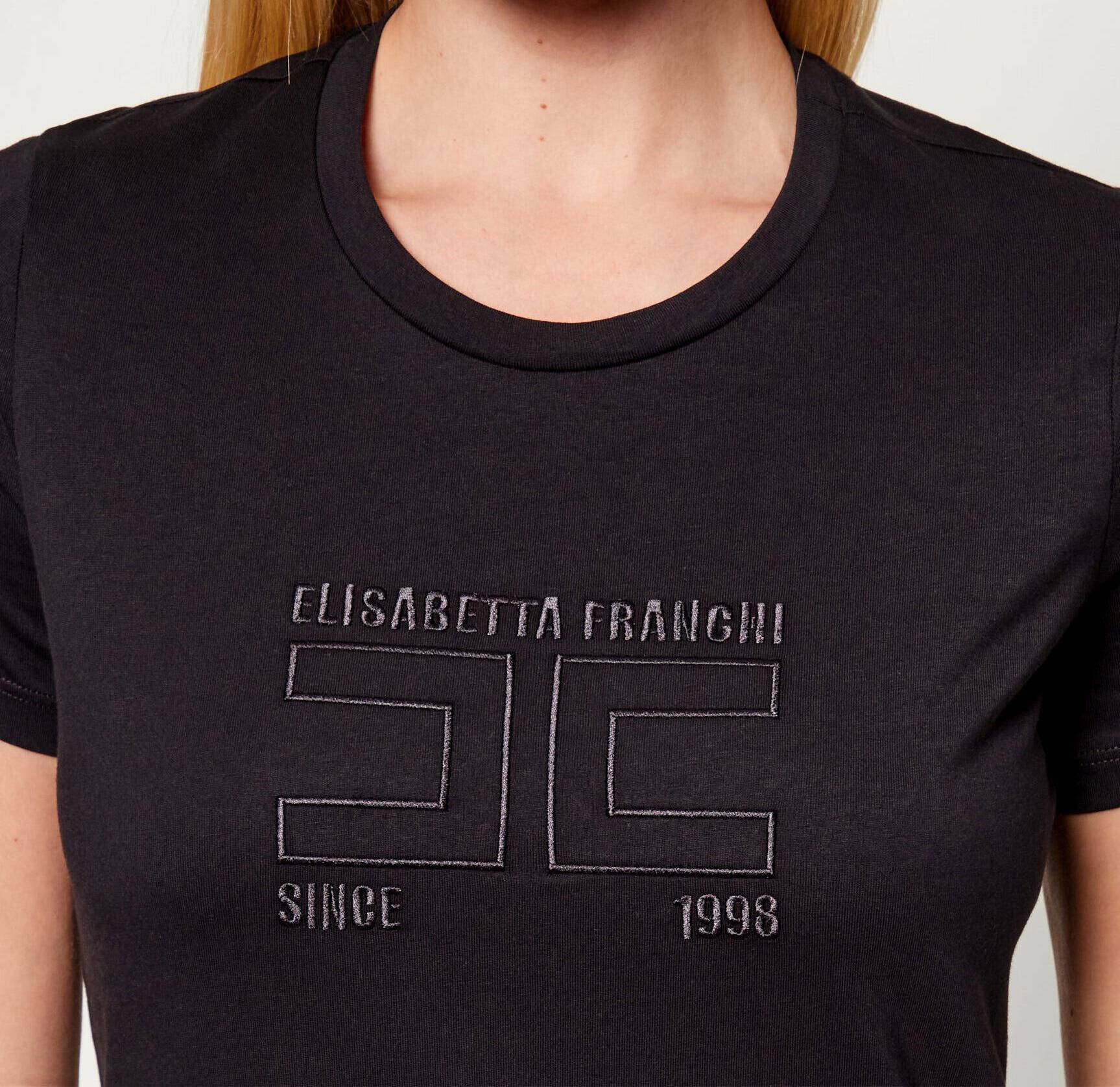 ELISABETTA FRANCHI T-Shirt Jersey Logo Ricamato-Nero