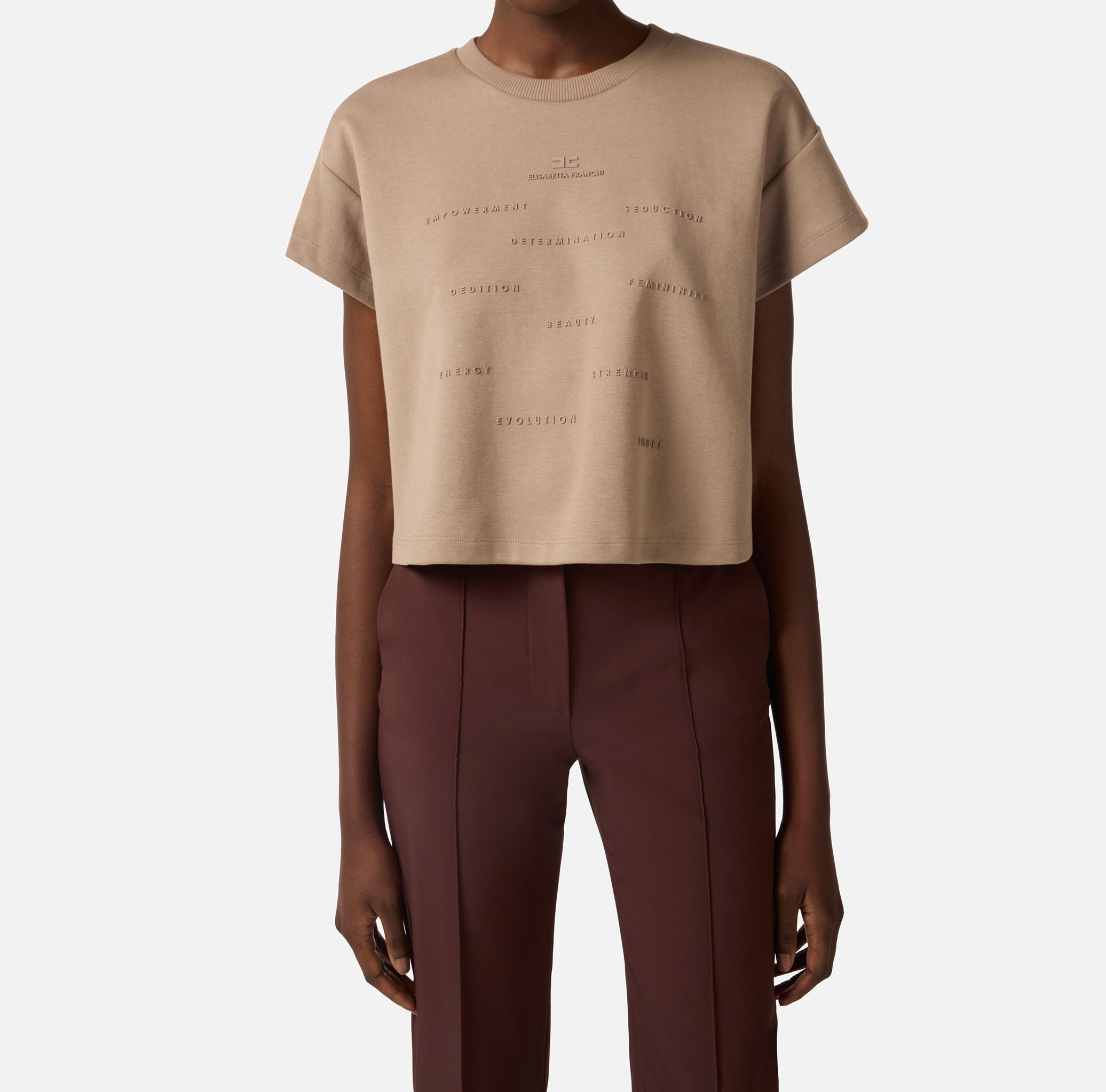 ELISABETTA FRANCHI T-Shirt Jersey Stampa 3d-Argilla