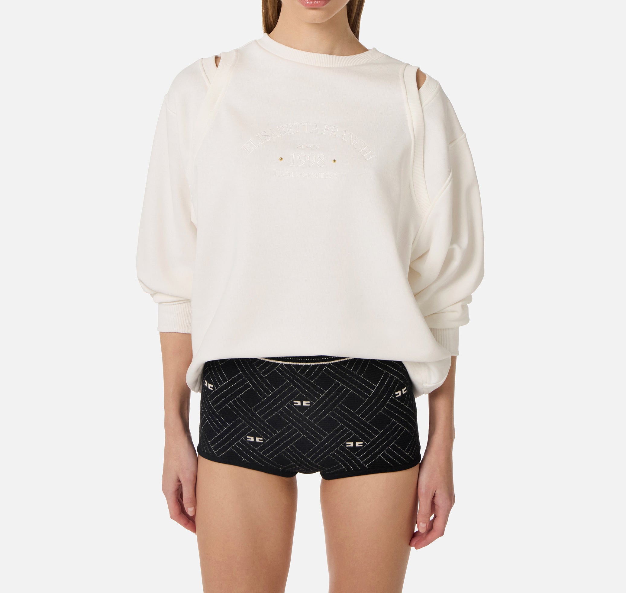 ELISABETTA FRANCHI Felpa Jersey Cut-Out-Avorio