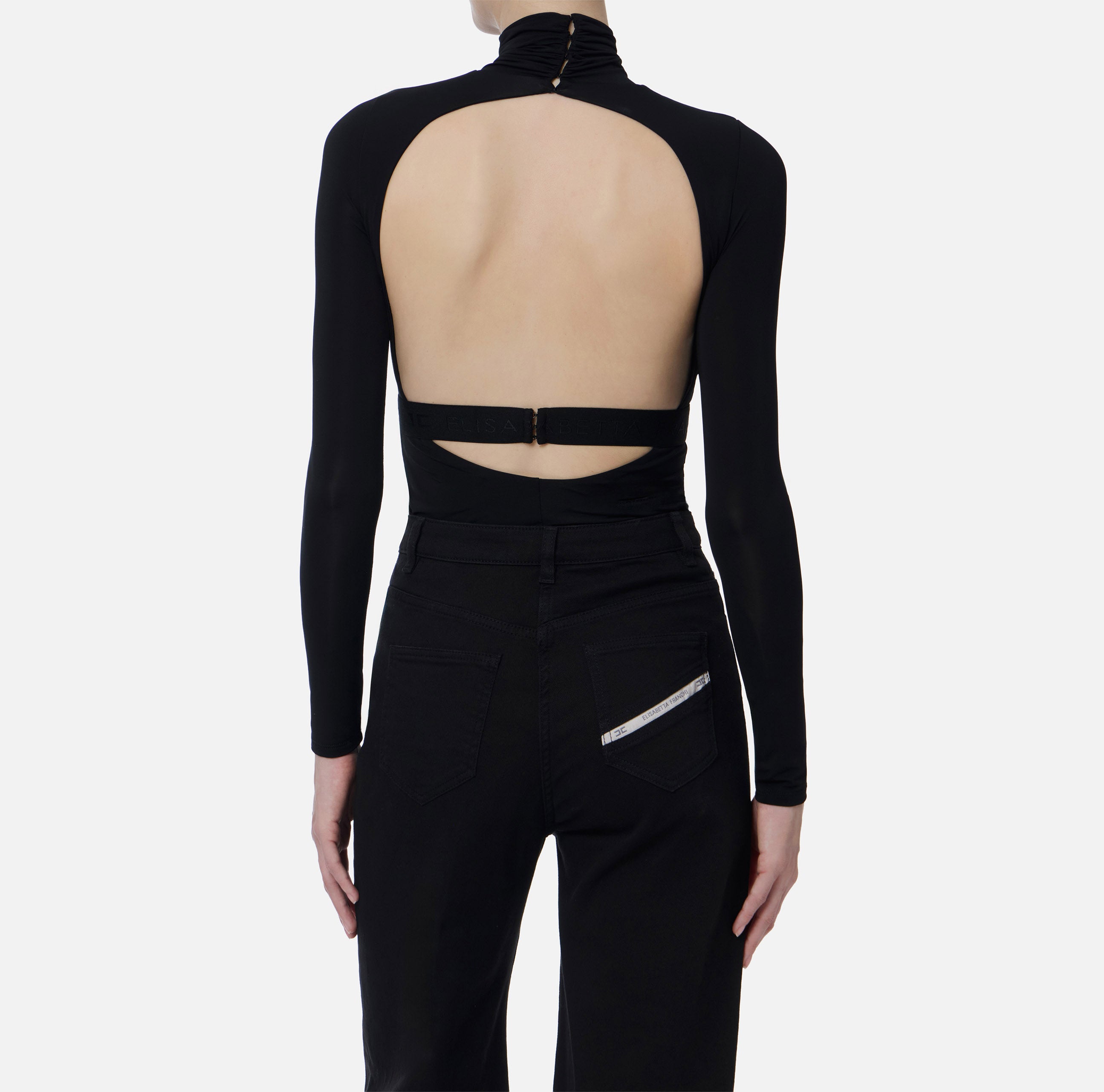 ELISABETTA FRANCHI Maglia Dolcevita jersey crêpe Cintura-Nero