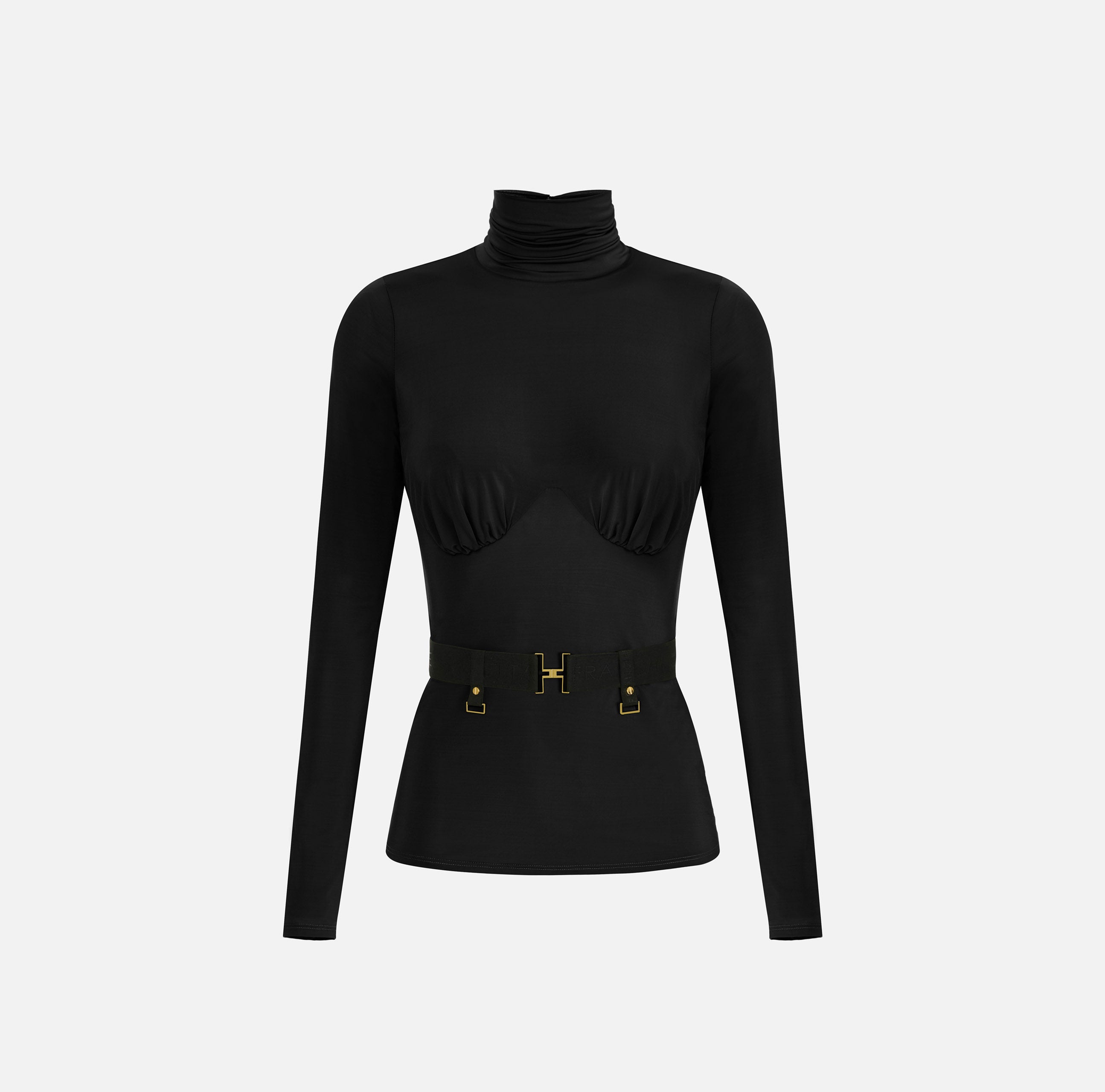 ELISABETTA FRANCHI Maglia Dolcevita jersey crêpe Cintura-Nero