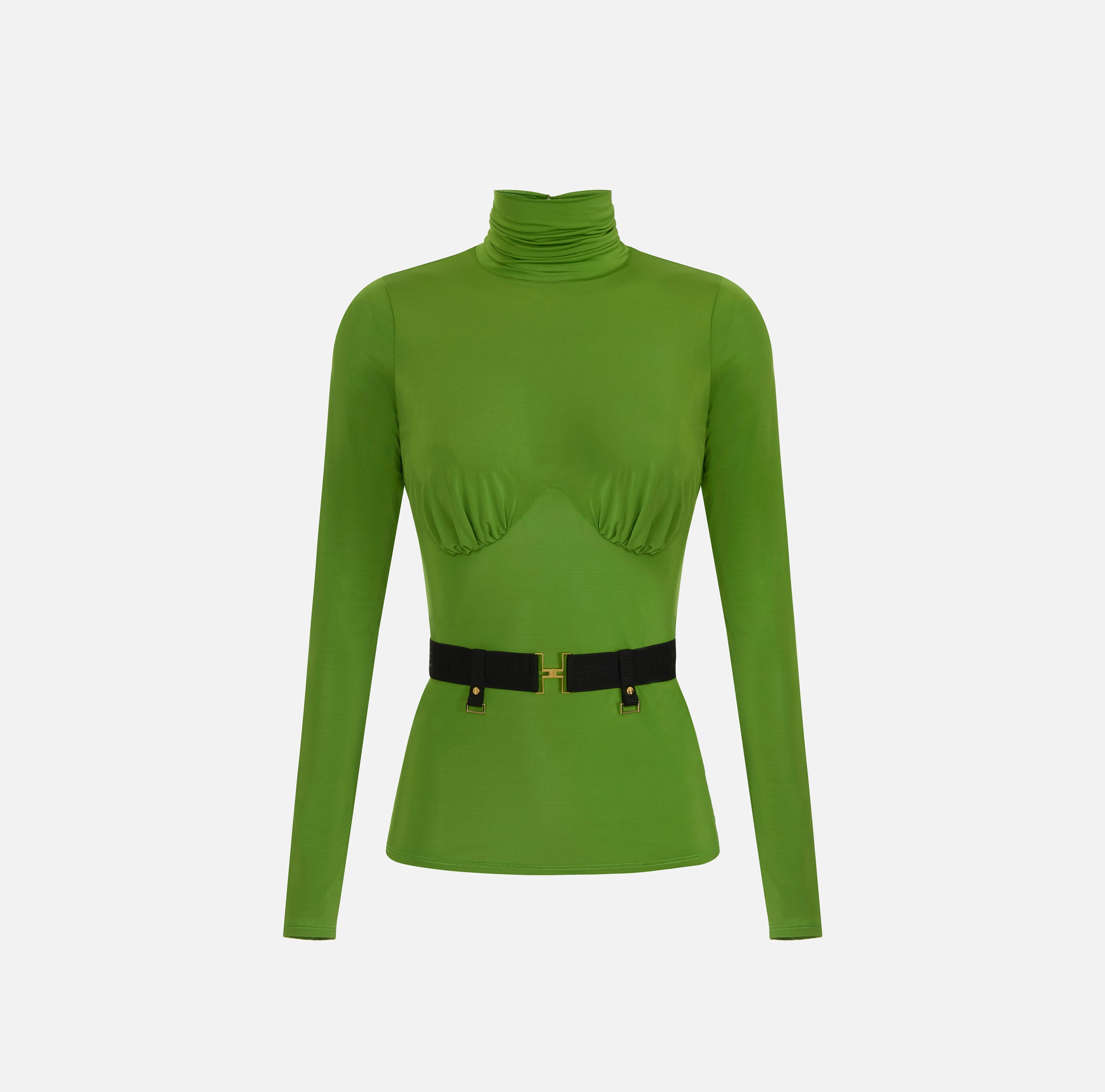 ELISABETTA FRANCHI Maglia Dolcevita jersey crêpe Cintura-Aloe Nero