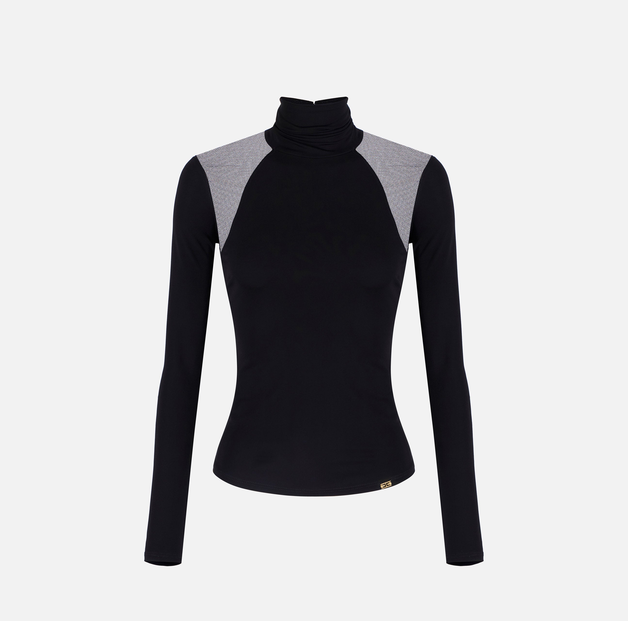 ELISABETTA FRANCHI Maglia Dolcevita jersey crêpe Tulle-Nero