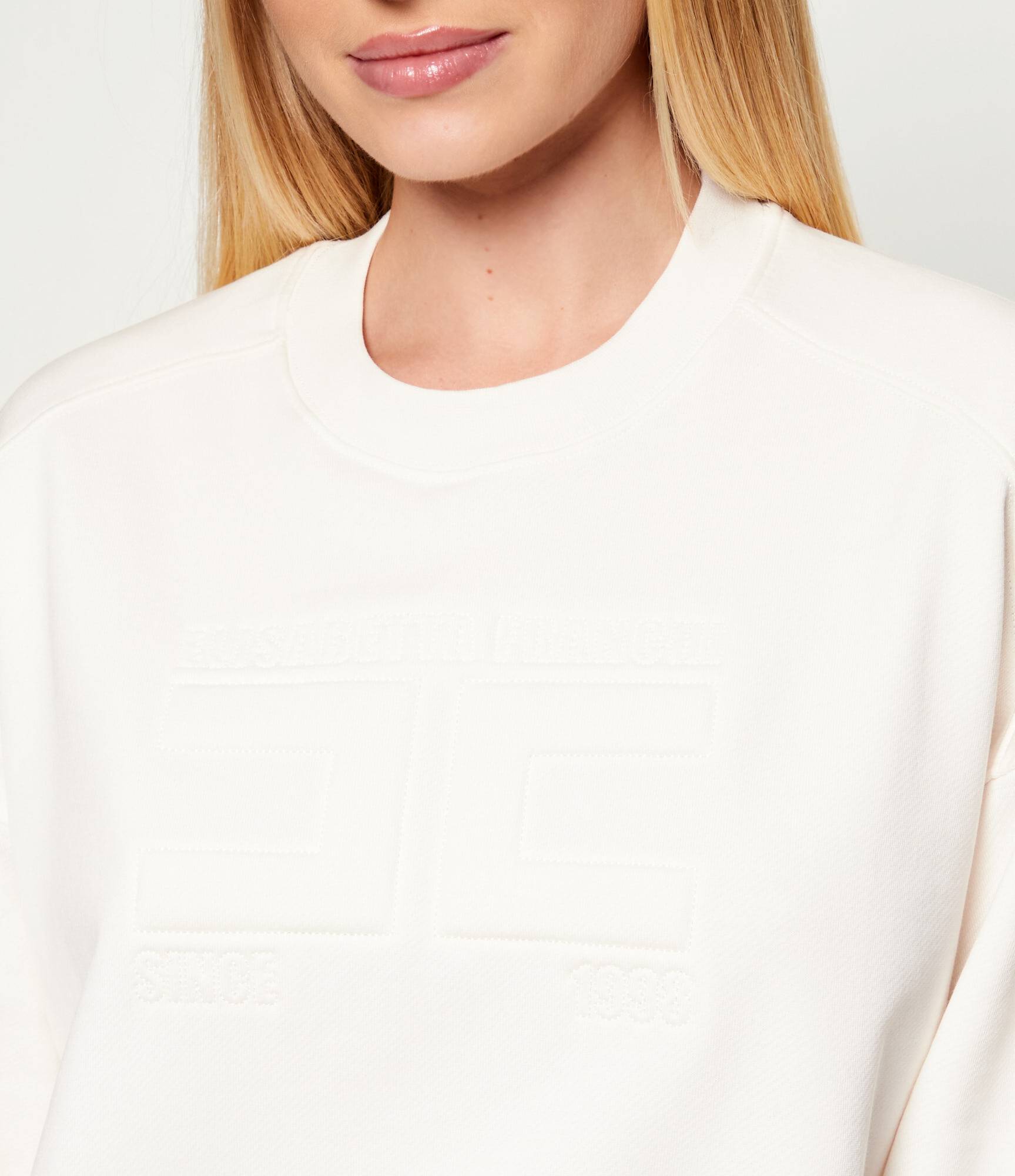 ELISABETTA FRANCHI Felpa Cotone Logo Embossed-Avorio