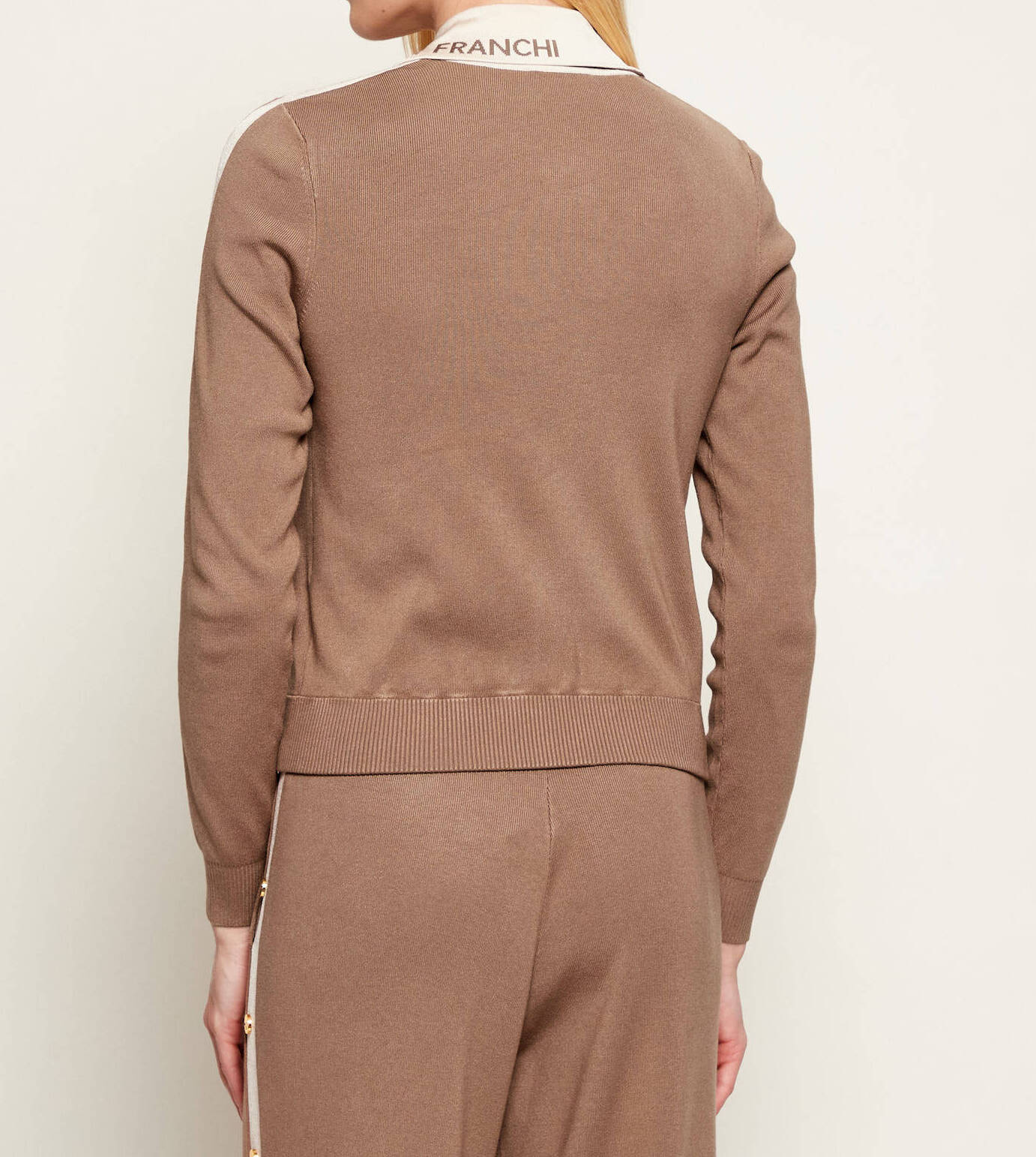 ELISABETTA FRANCHI Giacca Maglia Viscosa Bande-Argilla/Burro