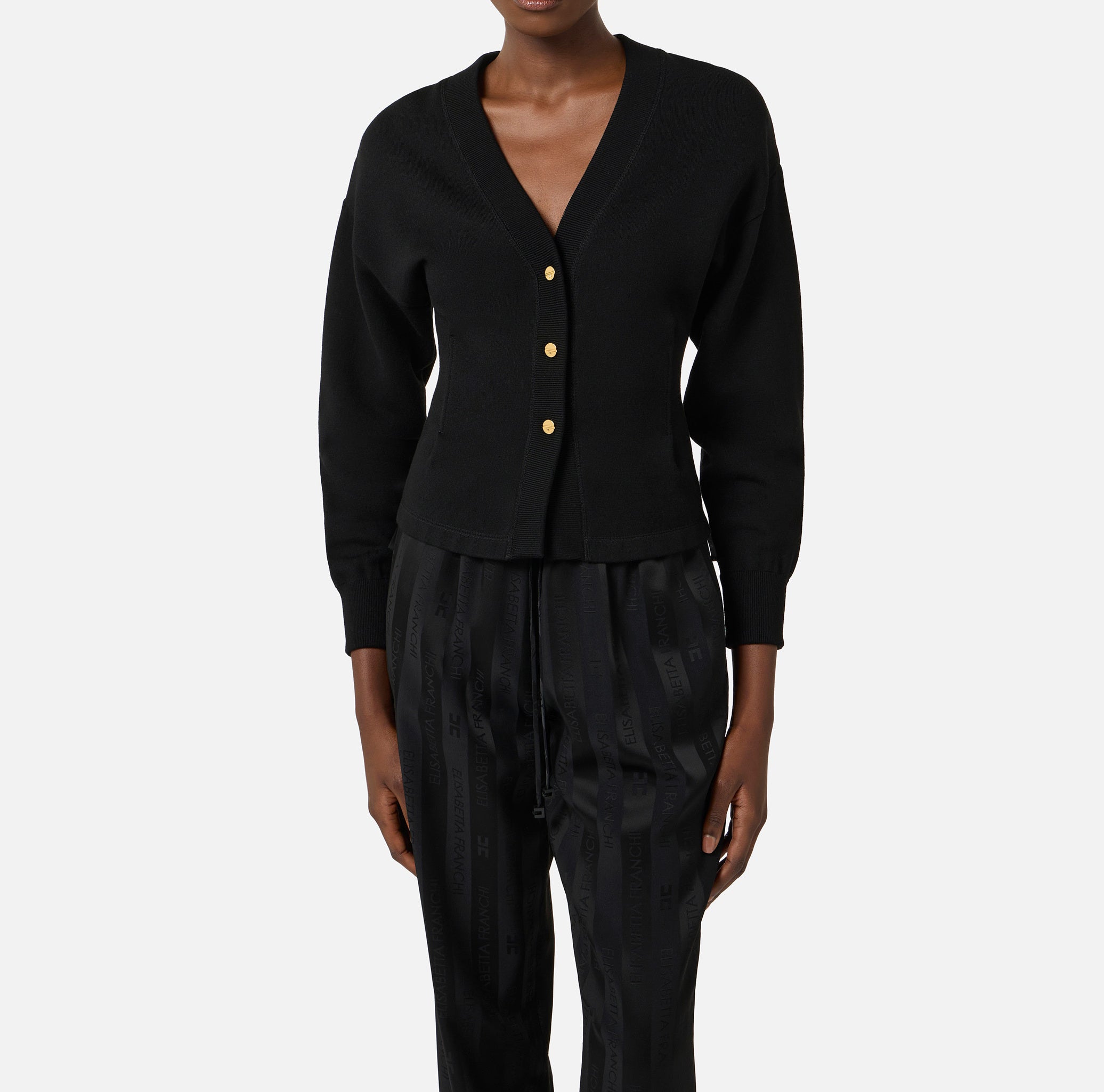ELISABETTA FRANCHI Cardigan Maglia Logo-Nero