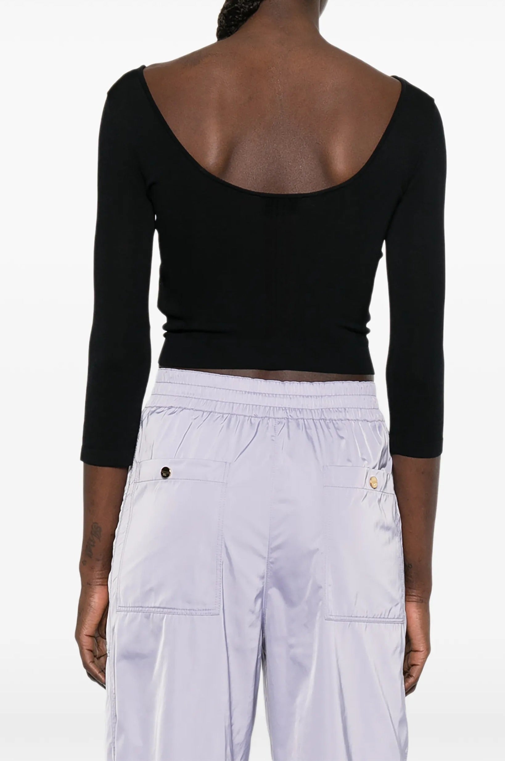 ELISABETTA FRANCHI Maglia Traforata Placca Logo-Nero