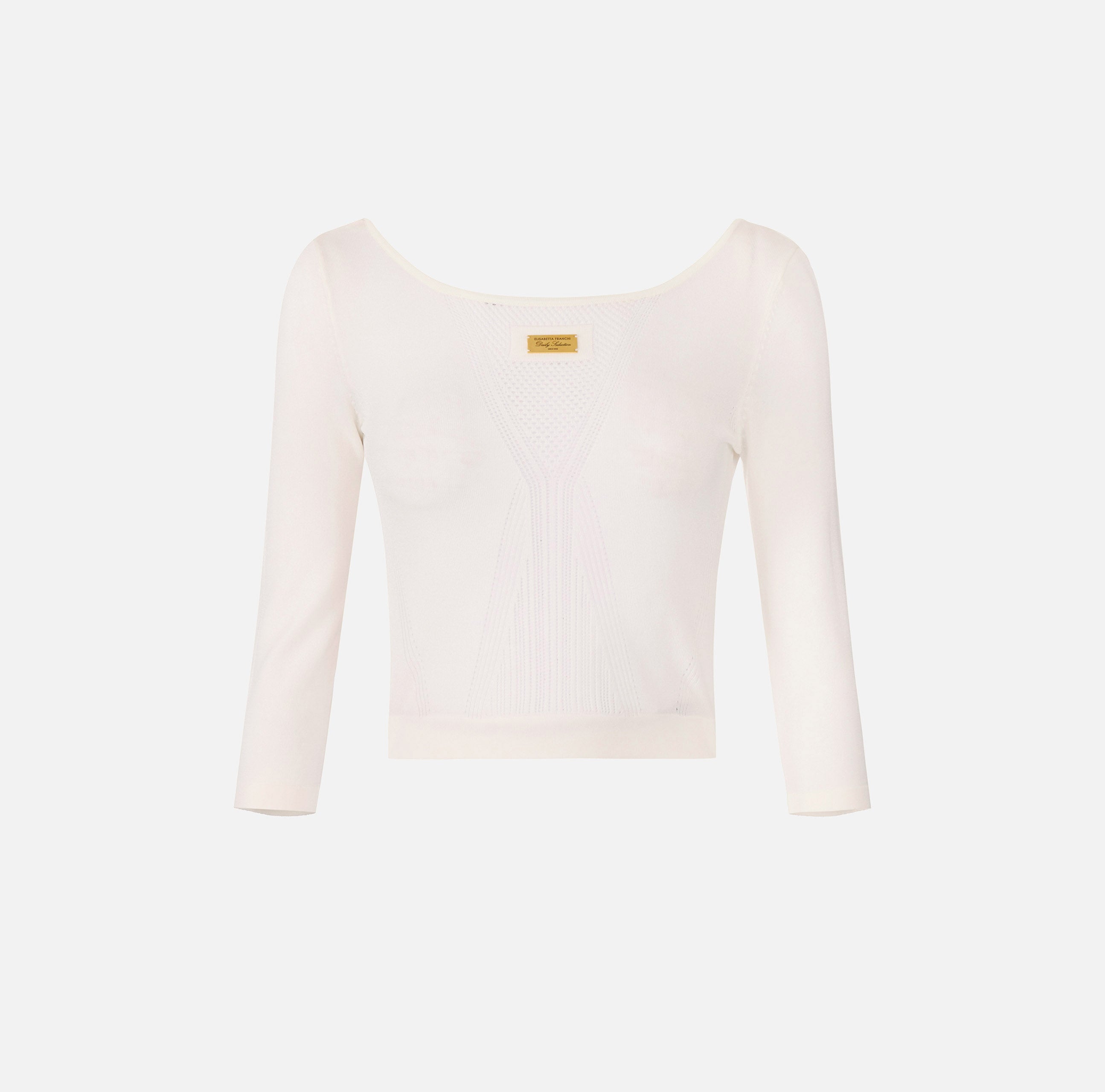 ELISABETTA FRANCHI Maglia Traforata Placca Logo-Avorio
