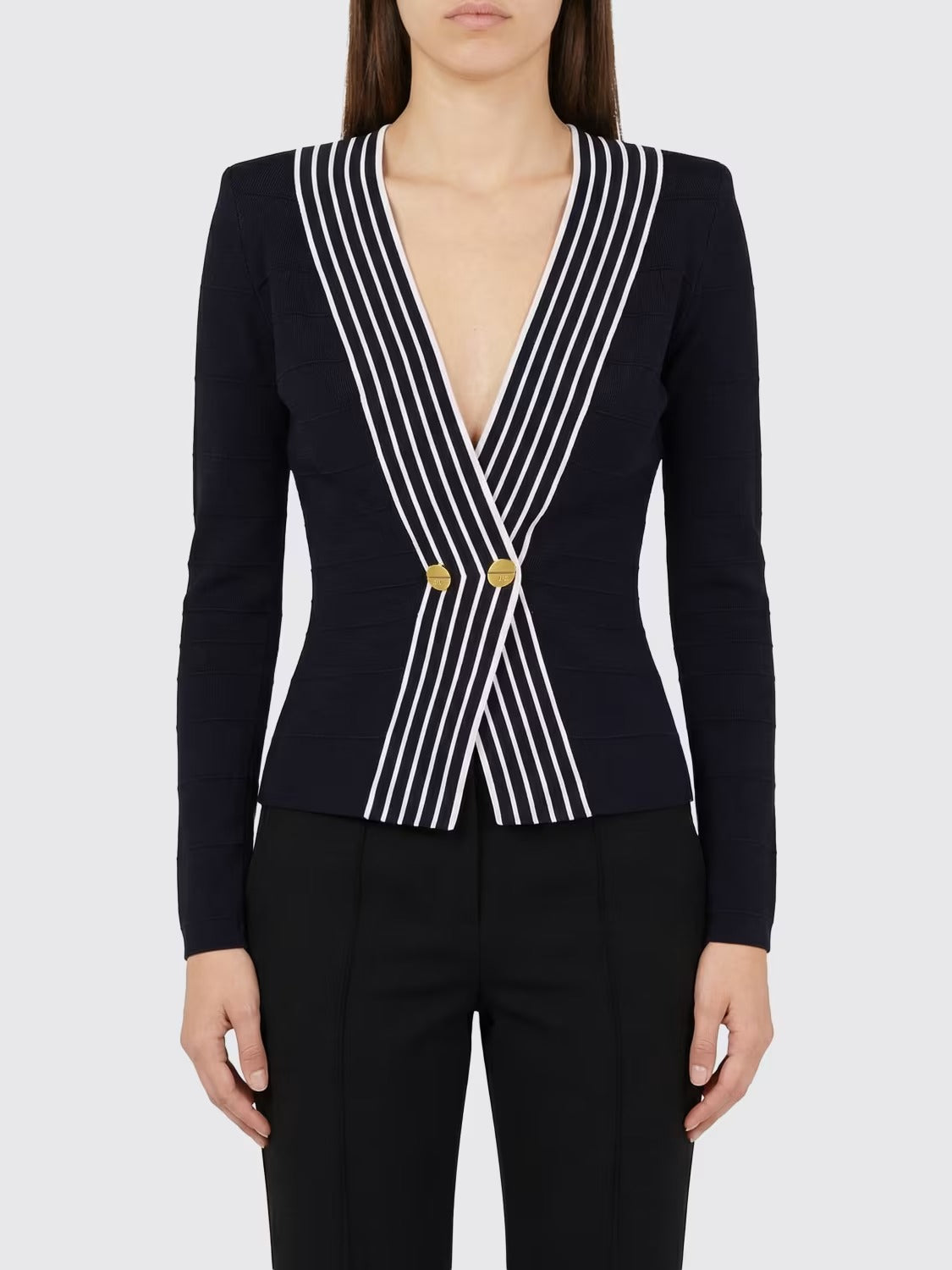 ELISABETTA FRANCHI Top Maglia Viscosa Bande Righe-Nero/Burro