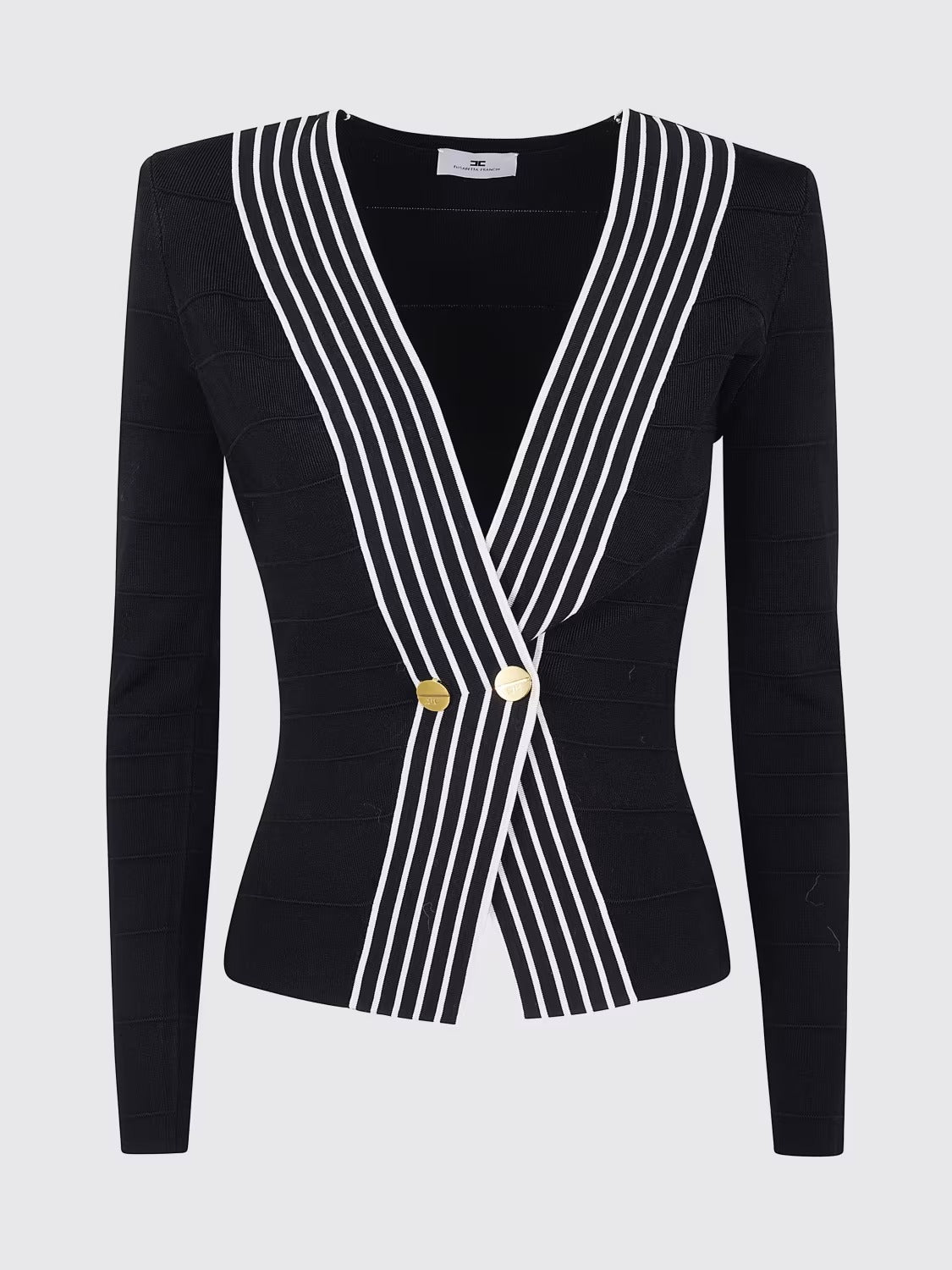 ELISABETTA FRANCHI Top Maglia Viscosa Bande Righe-Nero/Burro