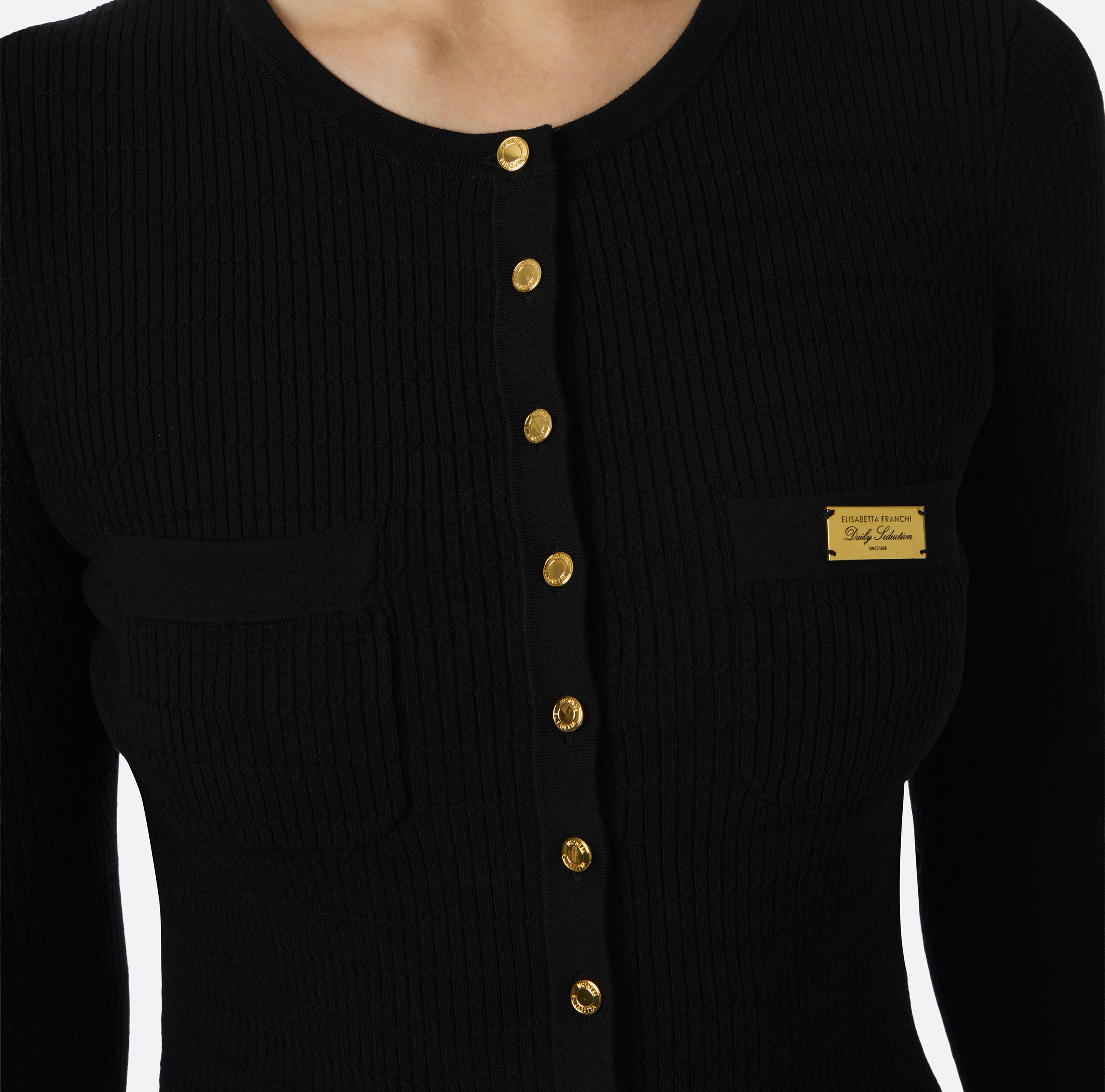 ELISABETTA FRANCHI Cardigan Maglia Costine Micro Trecce-Nero