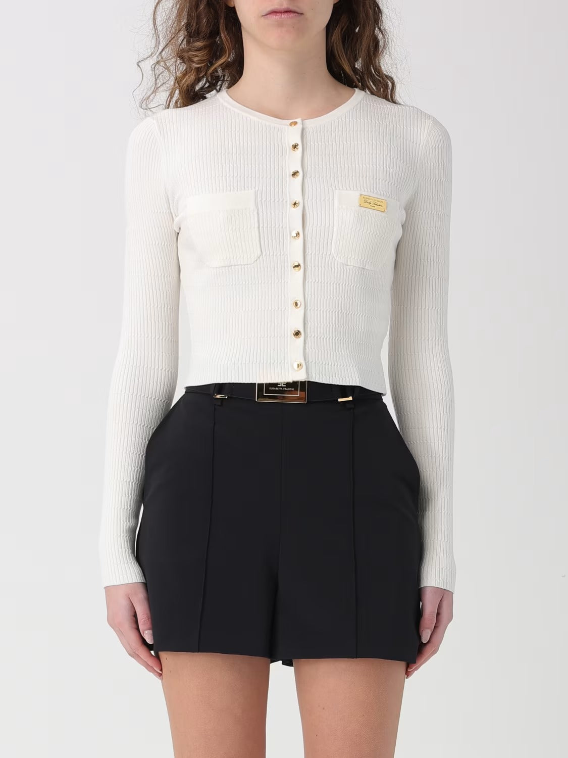 ELISABETTA FRANCHI Cardigan Maglia Costine Micro Trecce-Avorio