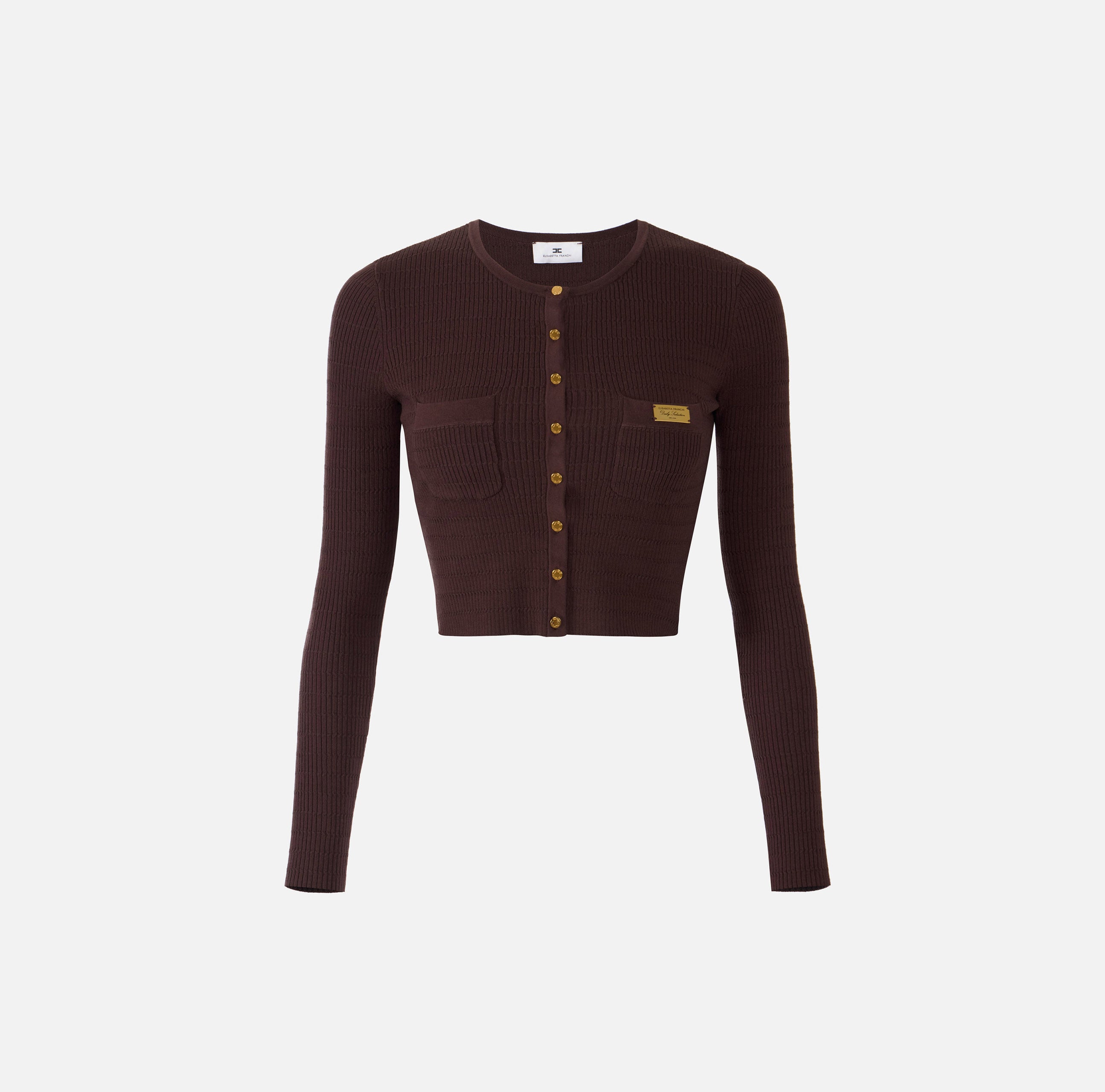 ELISABETTA FRANCHI Cardigan Maglia Costine Micro Trecce-Cacao