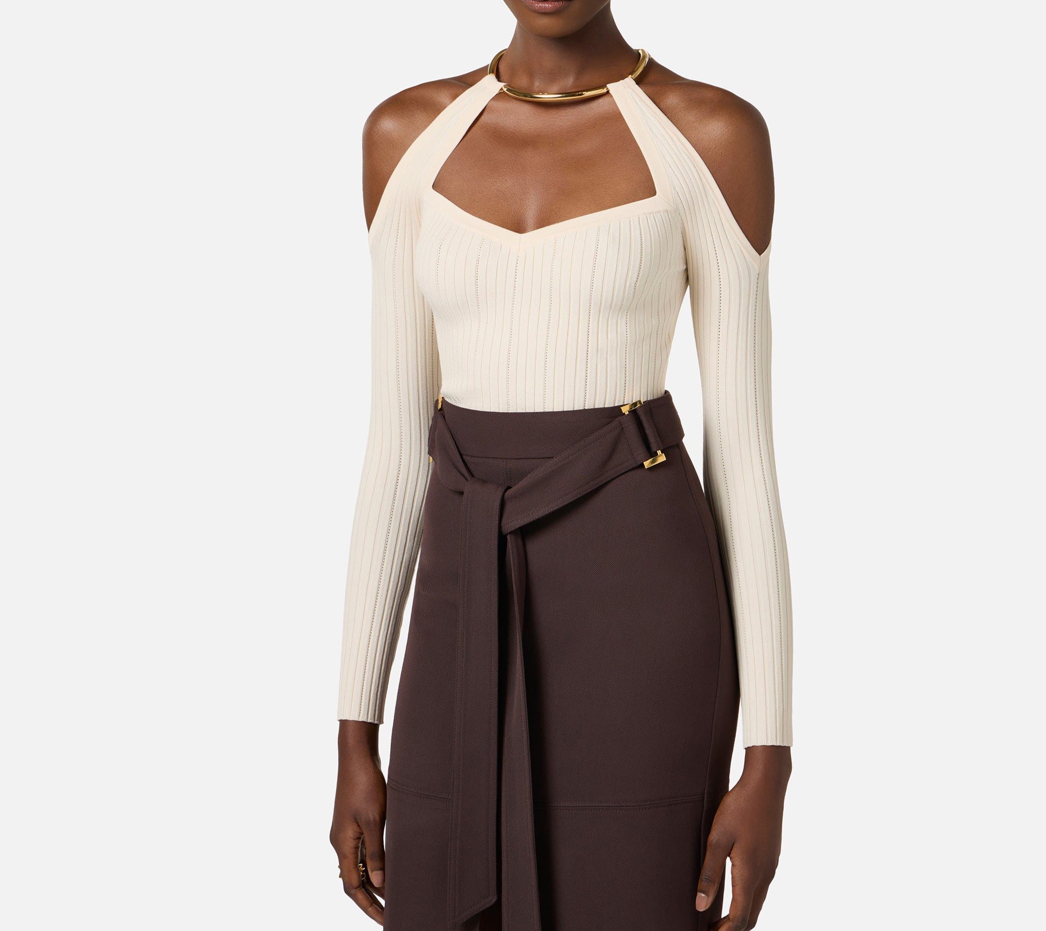 ELISABETTA FRANCHI Maglia Costine Traforate Collana-Burro