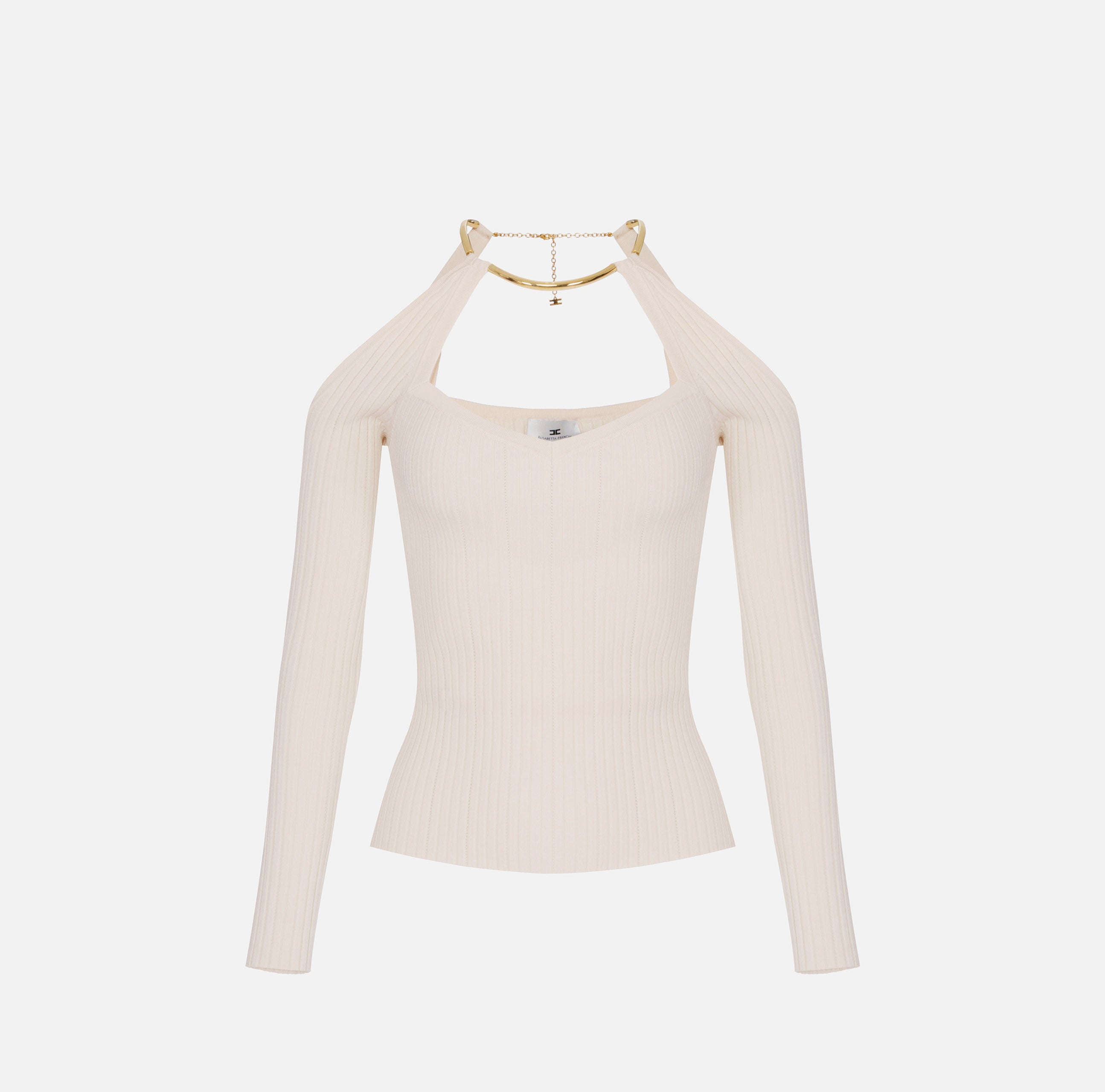 ELISABETTA FRANCHI Maglia Costine Traforate Collana-Burro