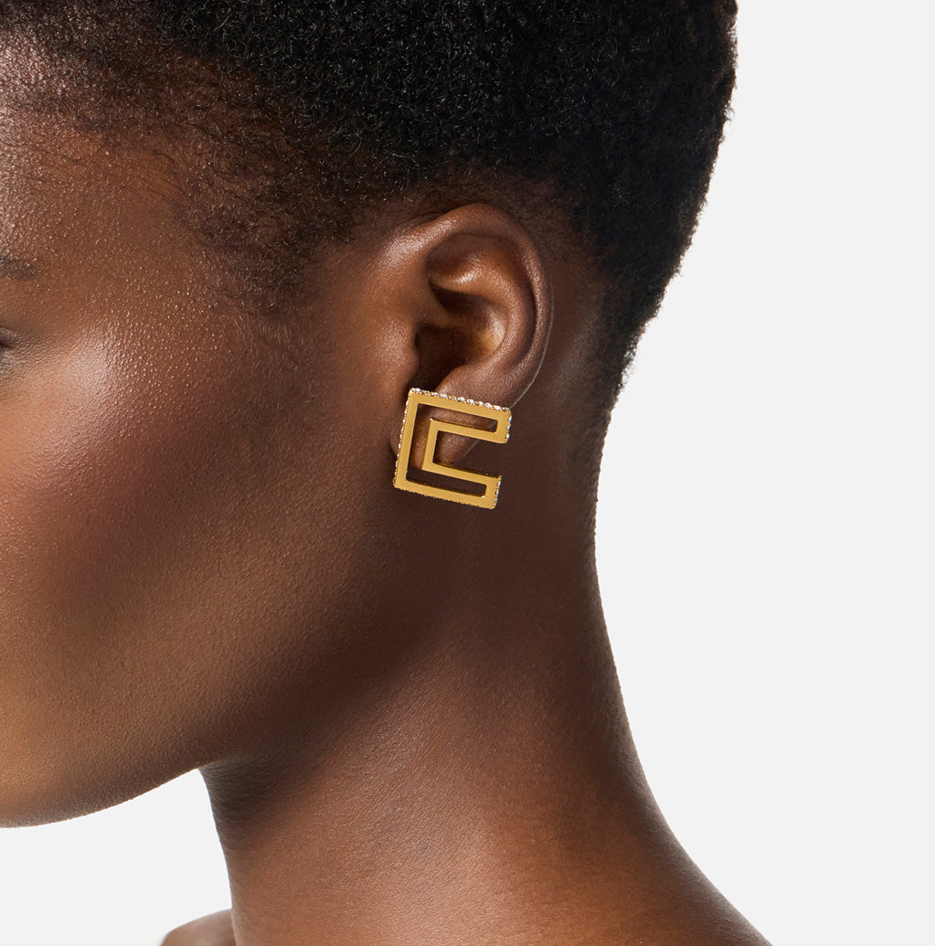 ELISABETTA FRANCHI Orecchini Logo Doppia C con Strass-Oro Giallo