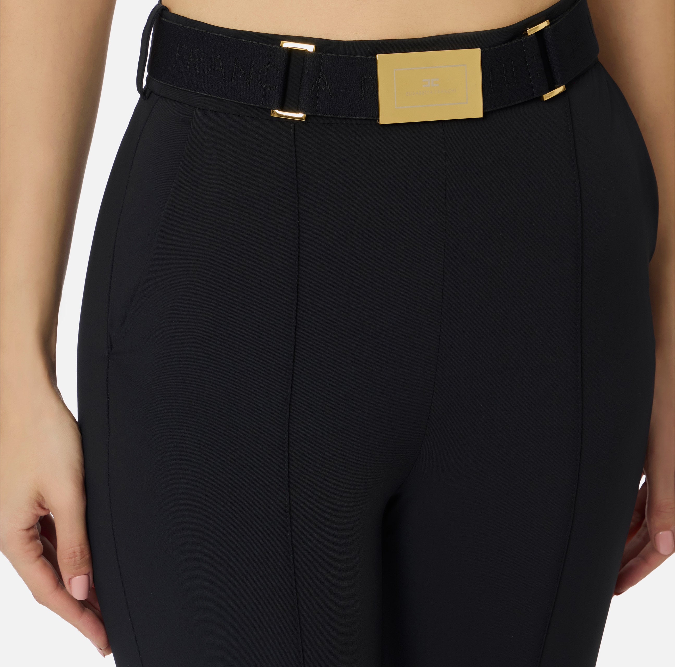 ELISABETTA FRANCHI Pantalone Sigaretta Bielastico Cintura-Nero