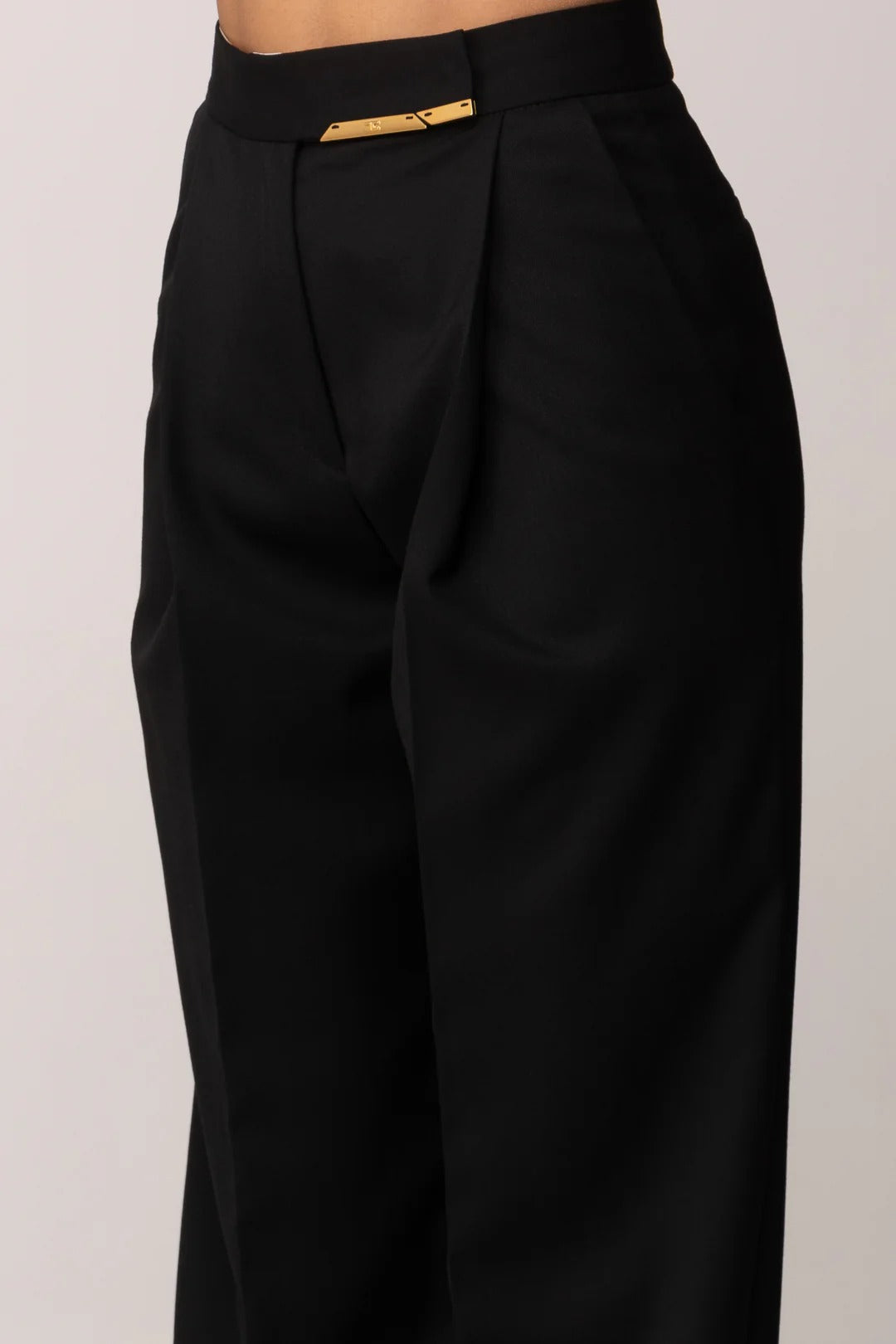 ELISABETTA FRANCHI Pantalone Fresco Lana Placca Logo-Nero