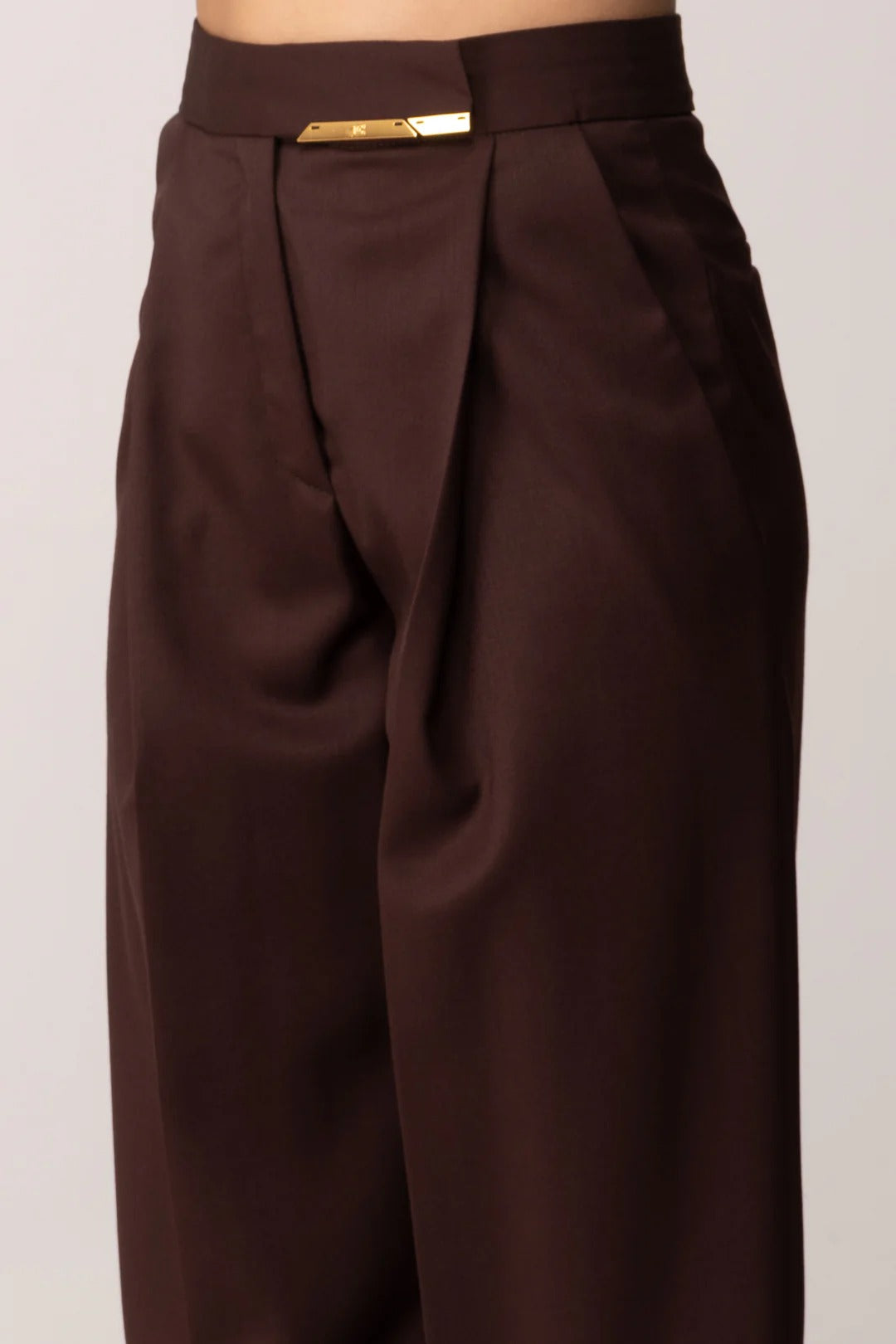 ELISABETTA FRANCHI Pantalone Fresco Lana Placca Logo-Cacao