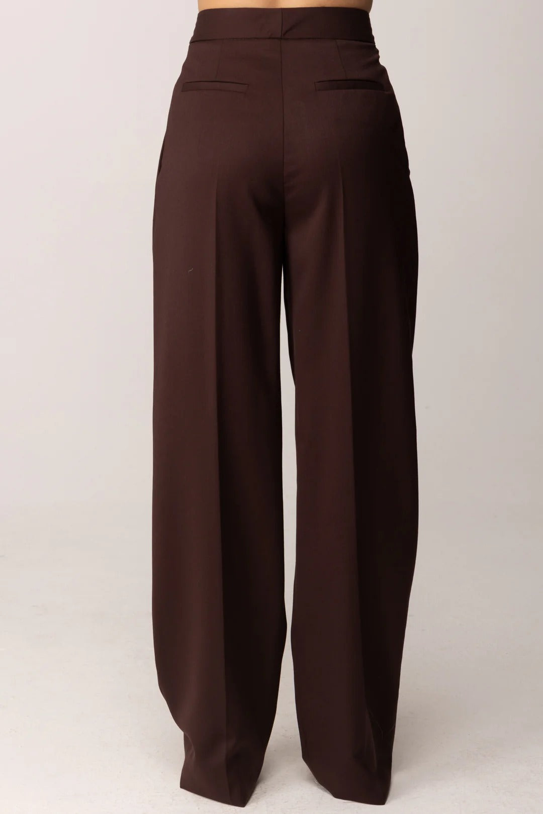 ELISABETTA FRANCHI Pantalone Fresco Lana Placca Logo-Cacao