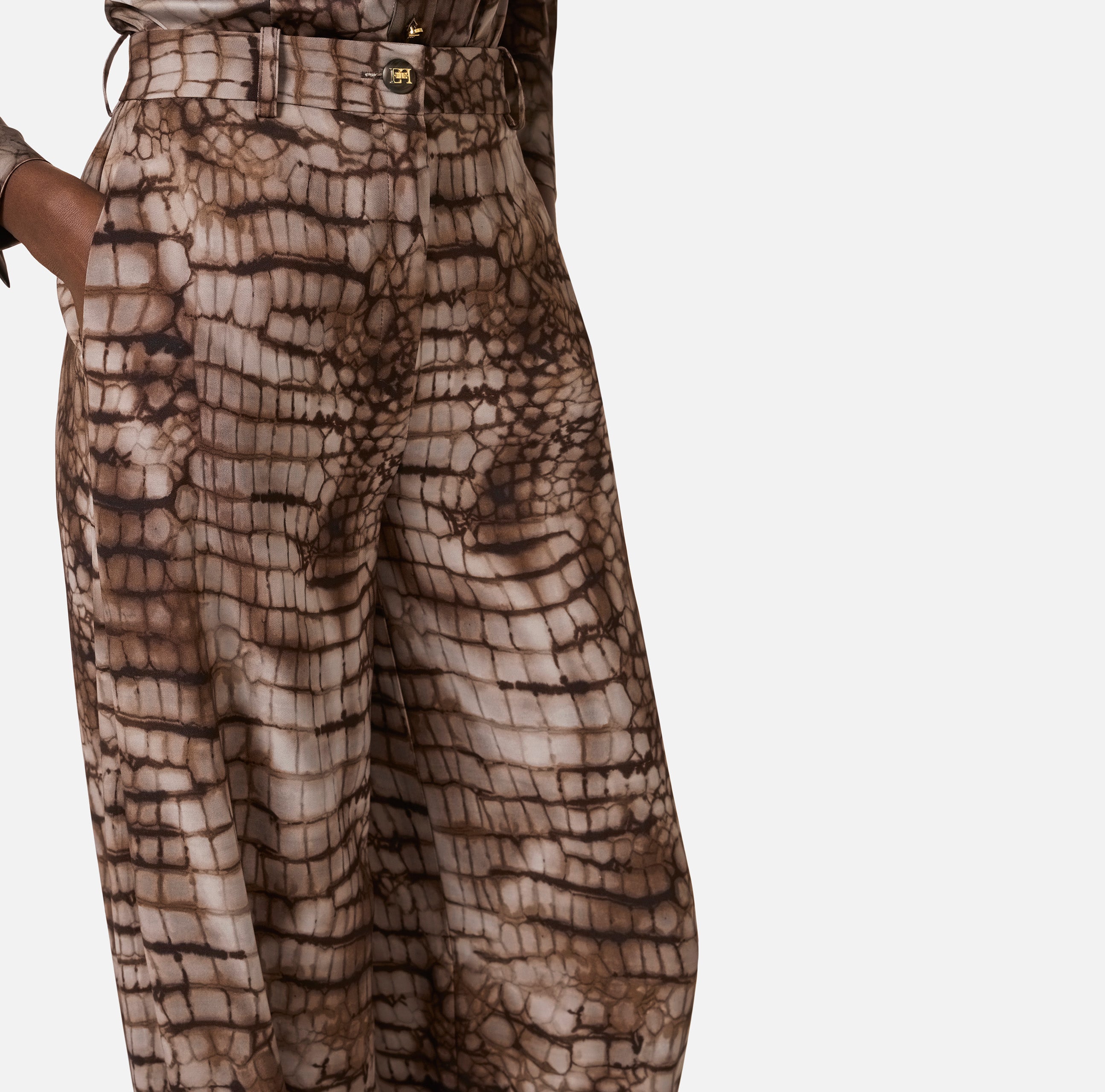 ELISABETTA FRANCHI Pantalone Jersey Viscosa Coccodrillo-Cacao