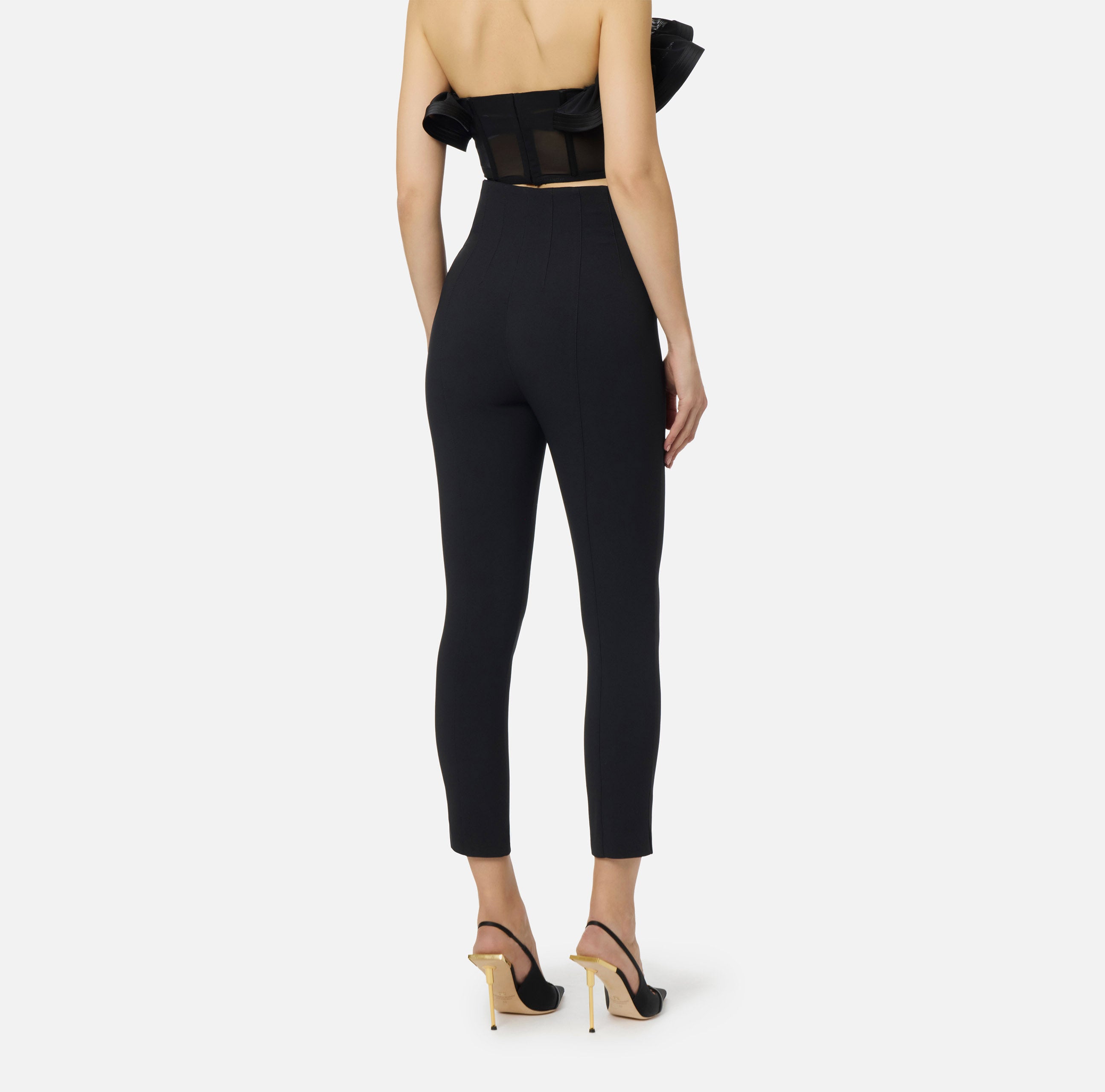 ELISABETTA FRANCHI Pantalone Doppio crêpe Spacco Logo-Nero