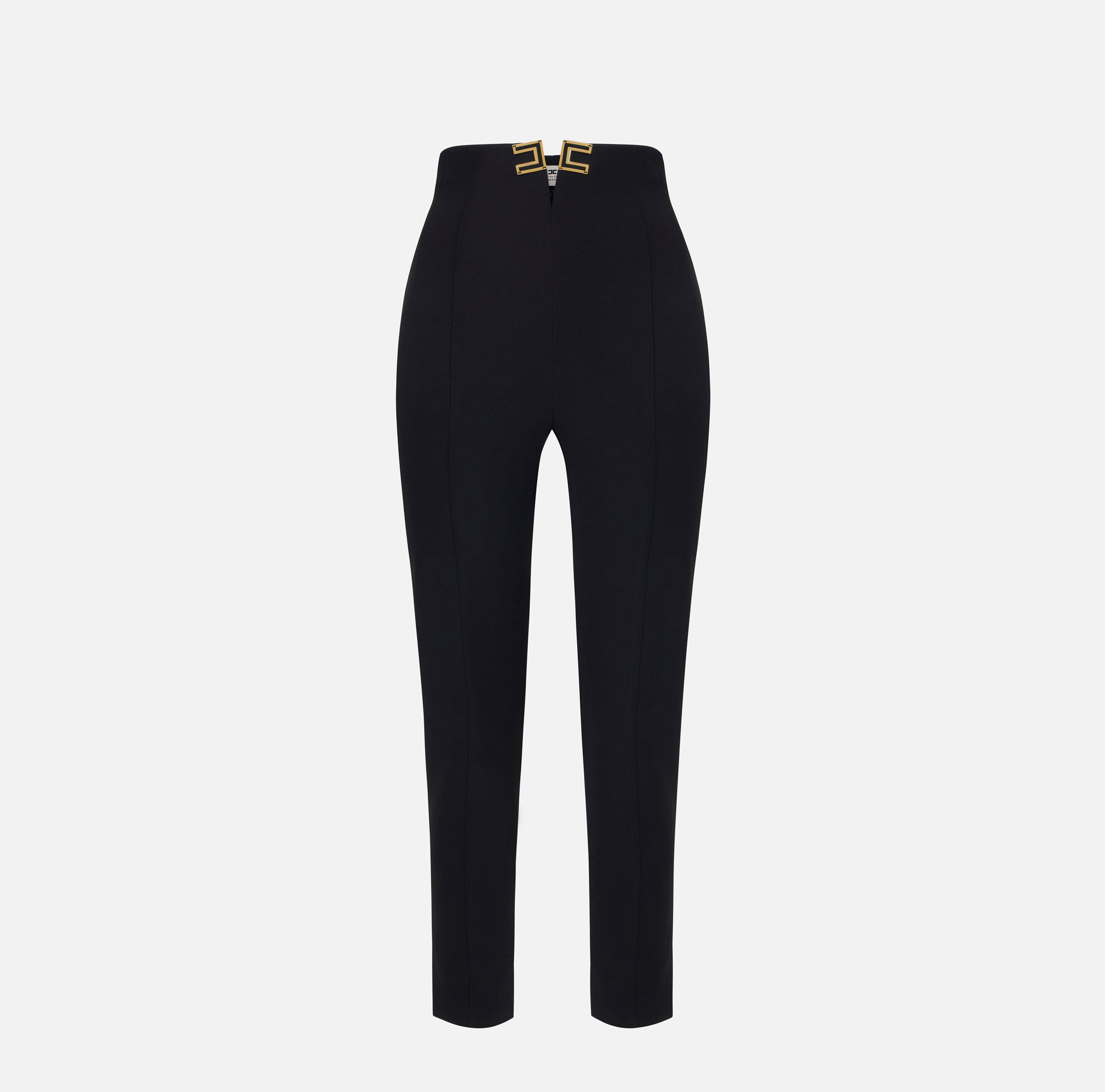 ELISABETTA FRANCHI Pantalone Doppio crêpe Spacco Logo-Nero