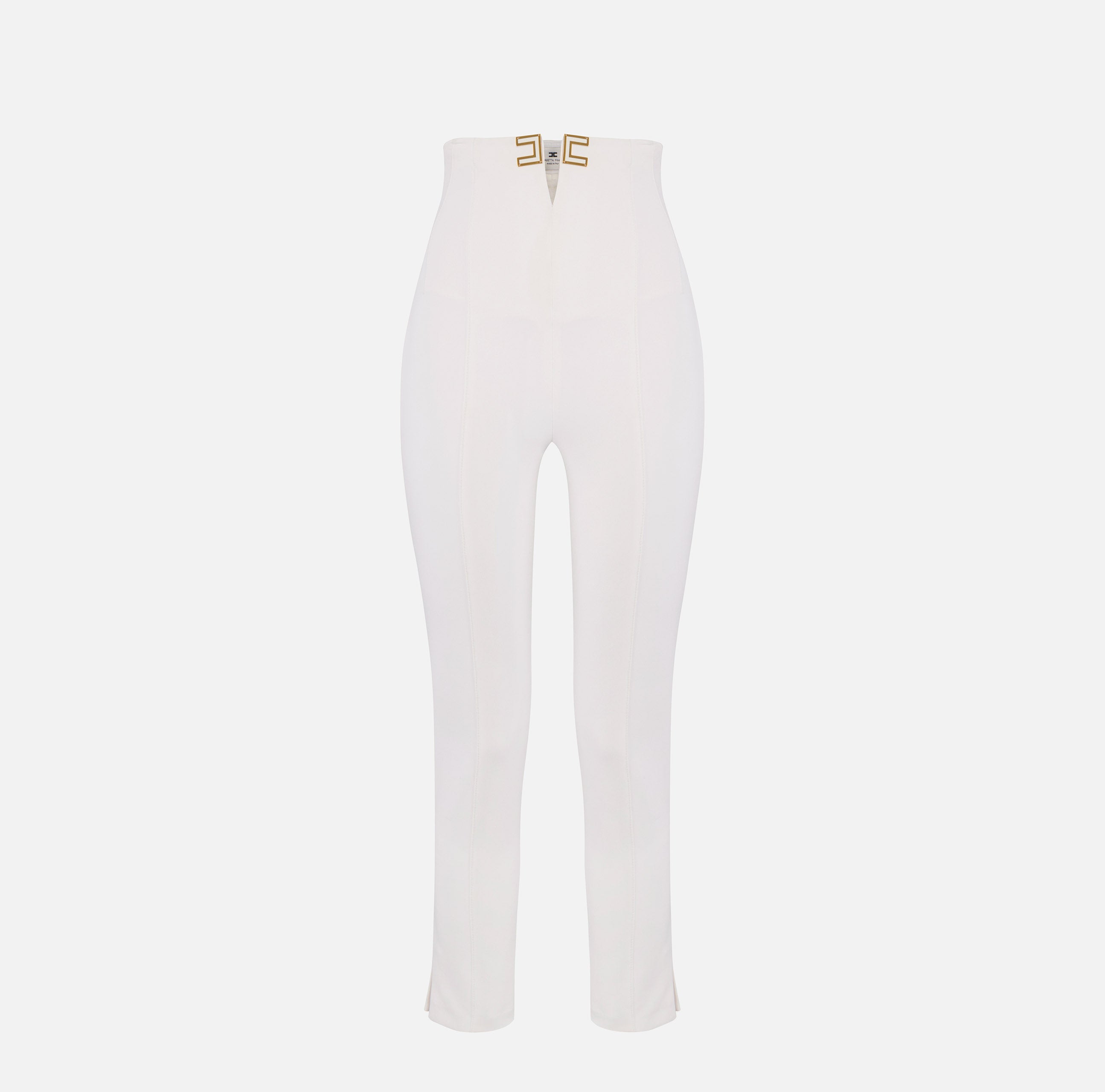 ELISABETTA FRANCHI Pantalone Doppio crêpe Spacco Logo-Avorio