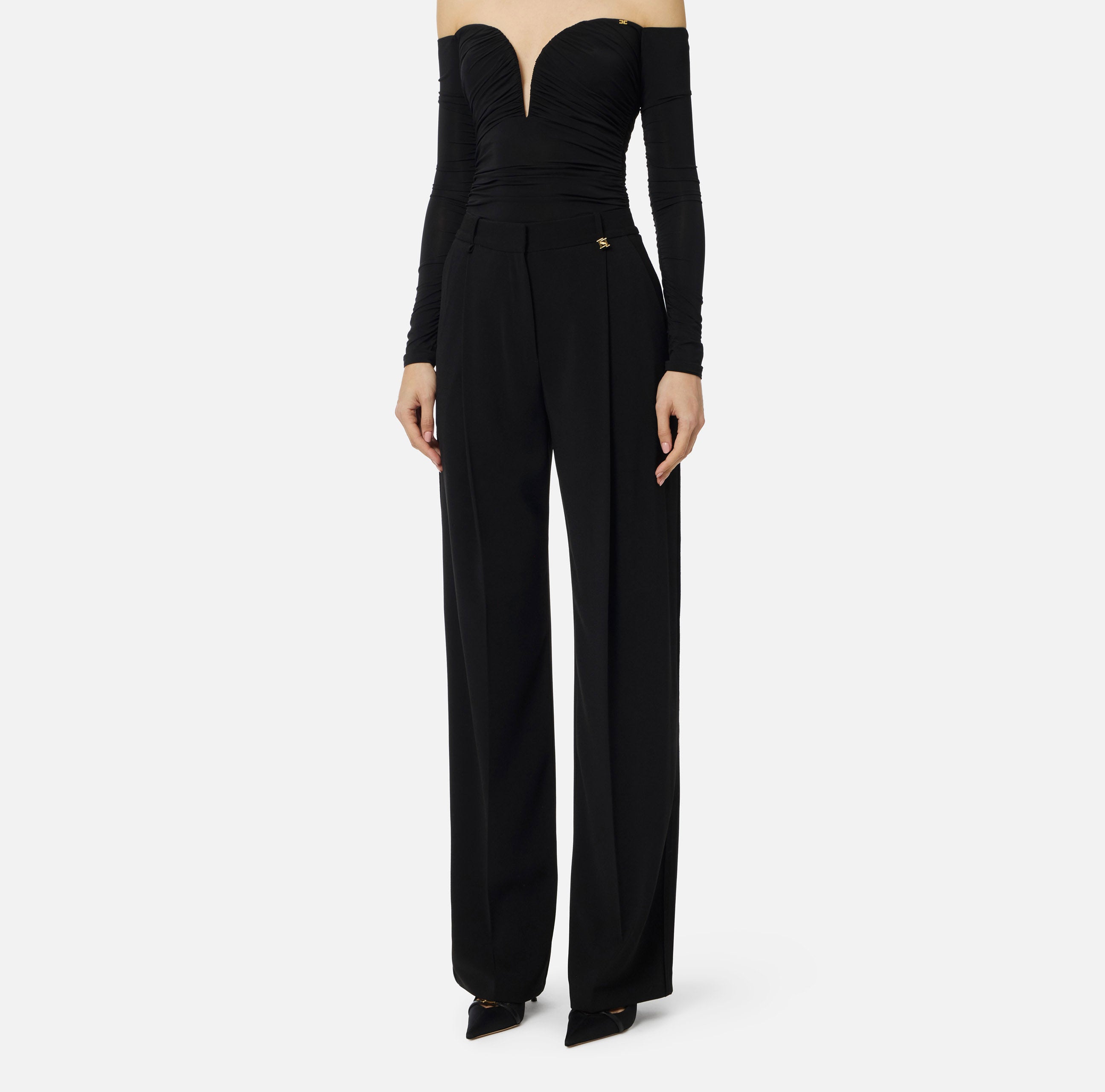 ELISABETTA FRANCHI Pantalone crêpe Charm Logo-Nero