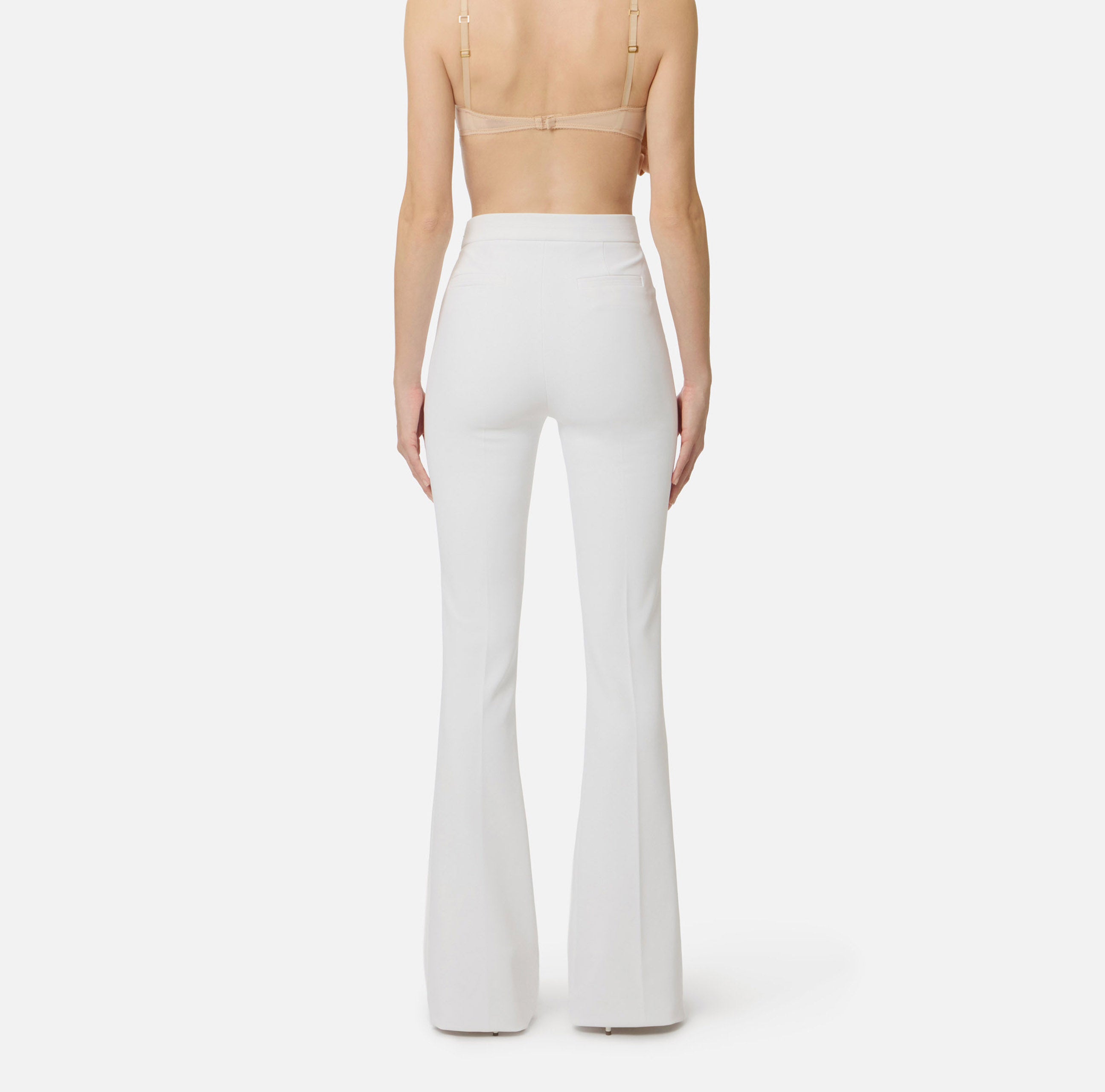 ELISABETTA FRANCHI Pantalone Zampa crêpe Charm Logo-Avorio