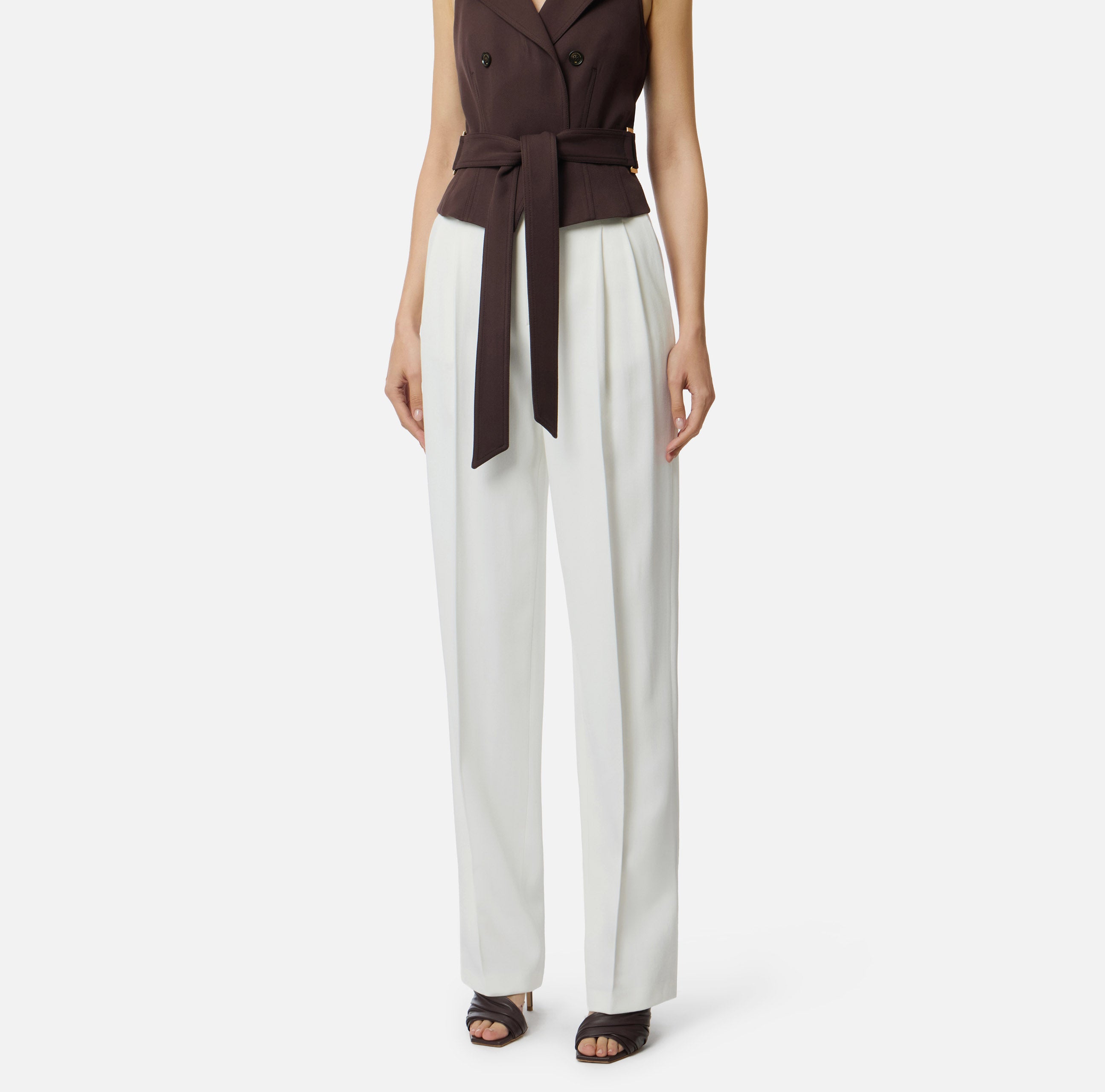 ELISABETTA FRANCHI Pantalone Dritto Gabardina Pinces-Avorio