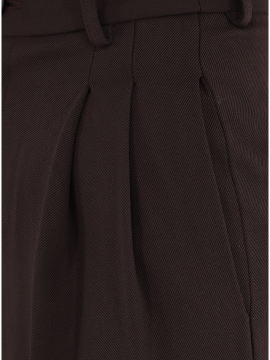ELISABETTA FRANCHI Pantalone Dritto Gabardina Pinces-Cacao