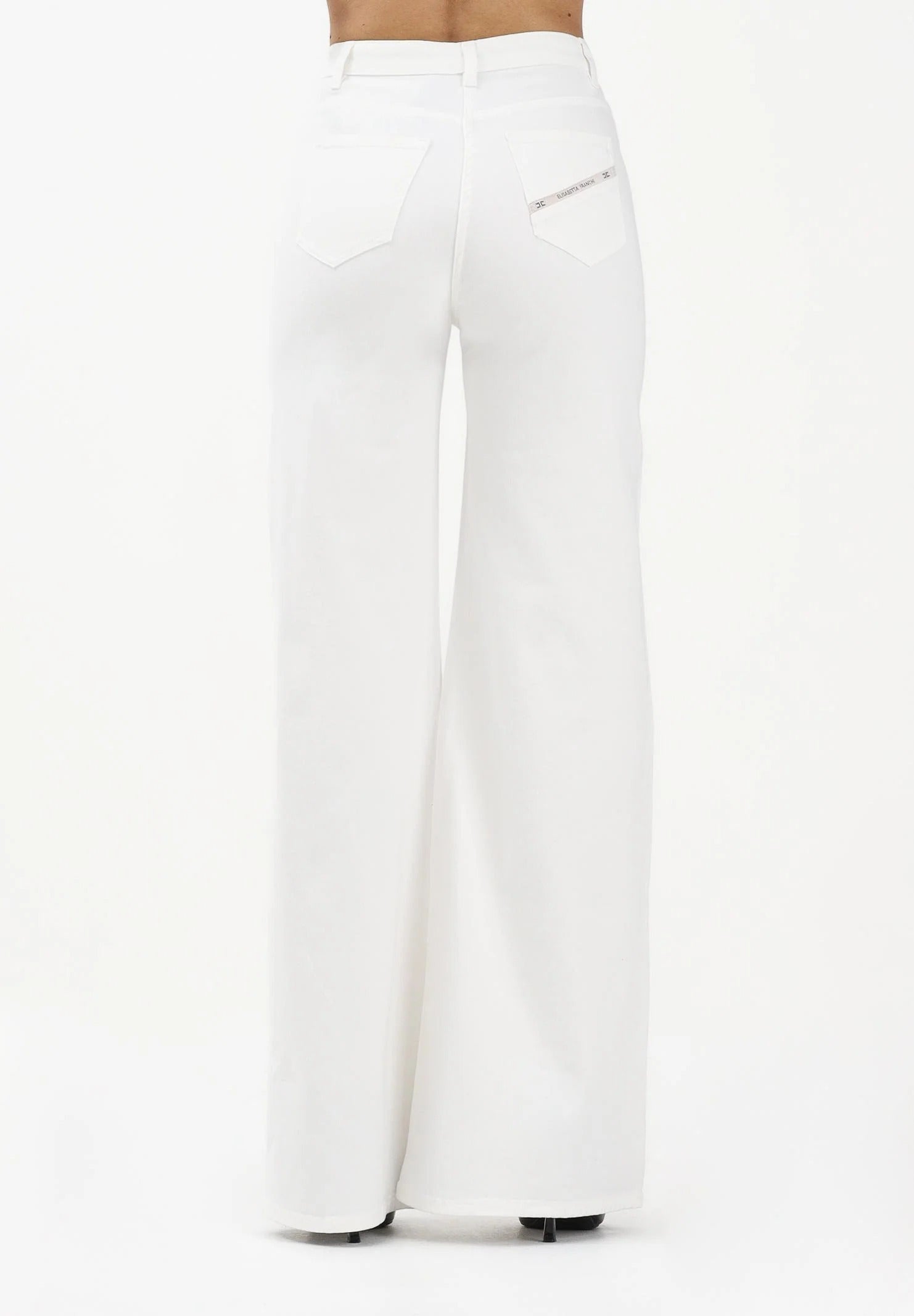 ELISABETTA FRANCHI Jeans Palazzo Placca Logo-Avorio
