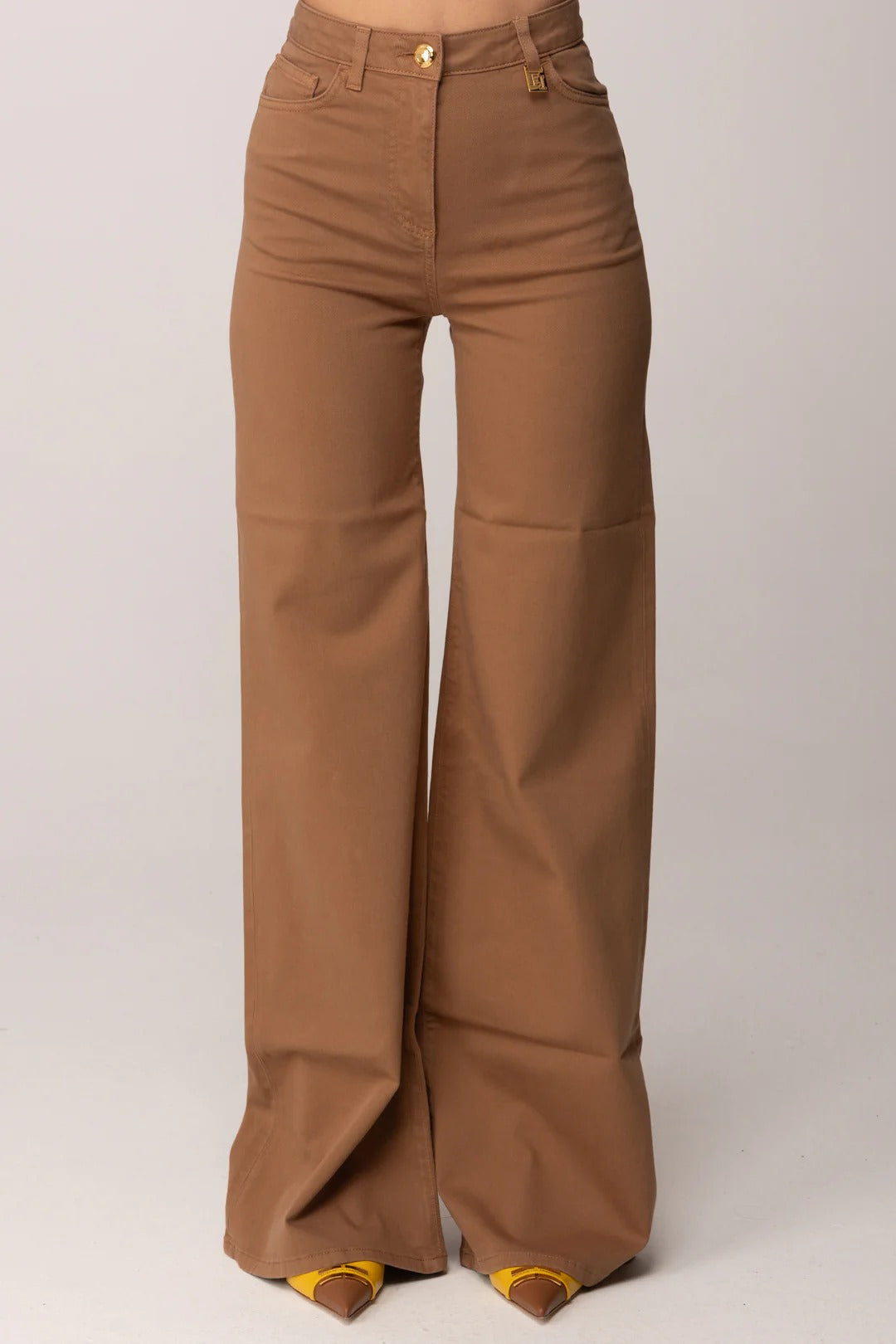 ELISABETTA FRANCHI Jeans Palazzo Placca Logo-Daino